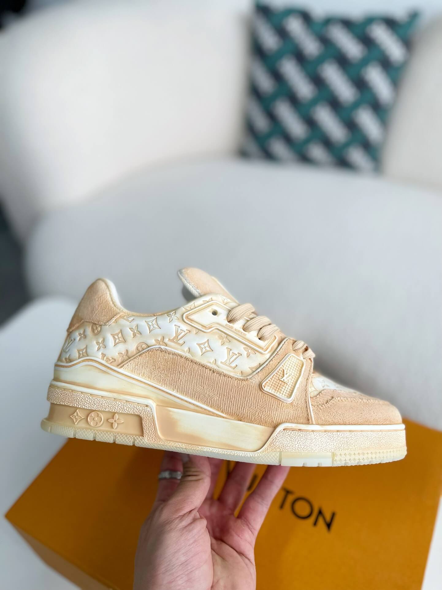 Louis Vuitton LV Trainer Beige White Denim Sneaker