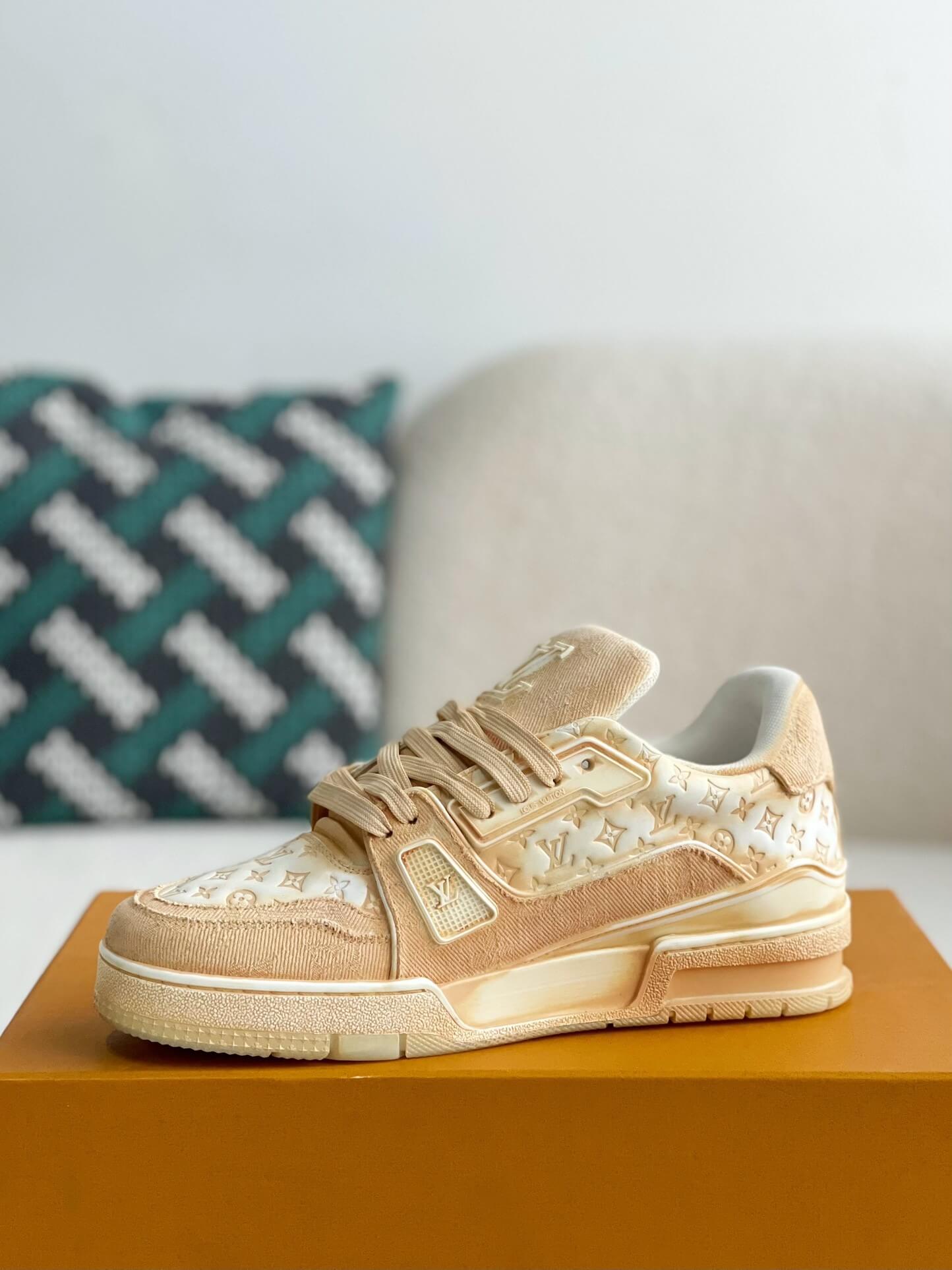 Louis Vuitton LV Trainer Beige White Denim Sneaker