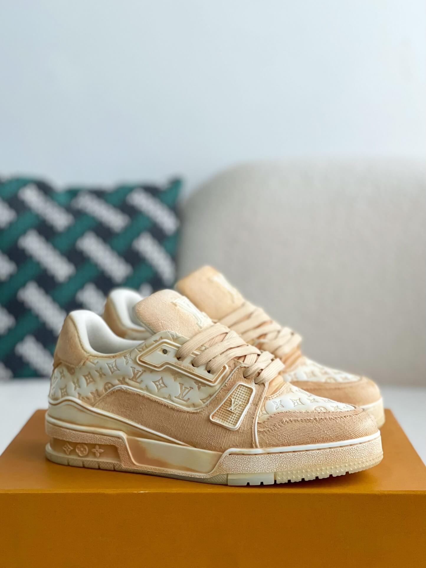 Louis Vuitton LV Trainer Beige White Denim Sneaker