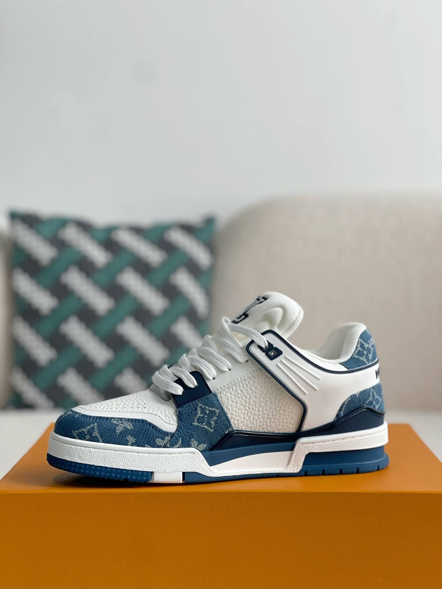 Louis Vuitton LV Denim Trainer Blue White Padded Sneaker – HolloShoe
