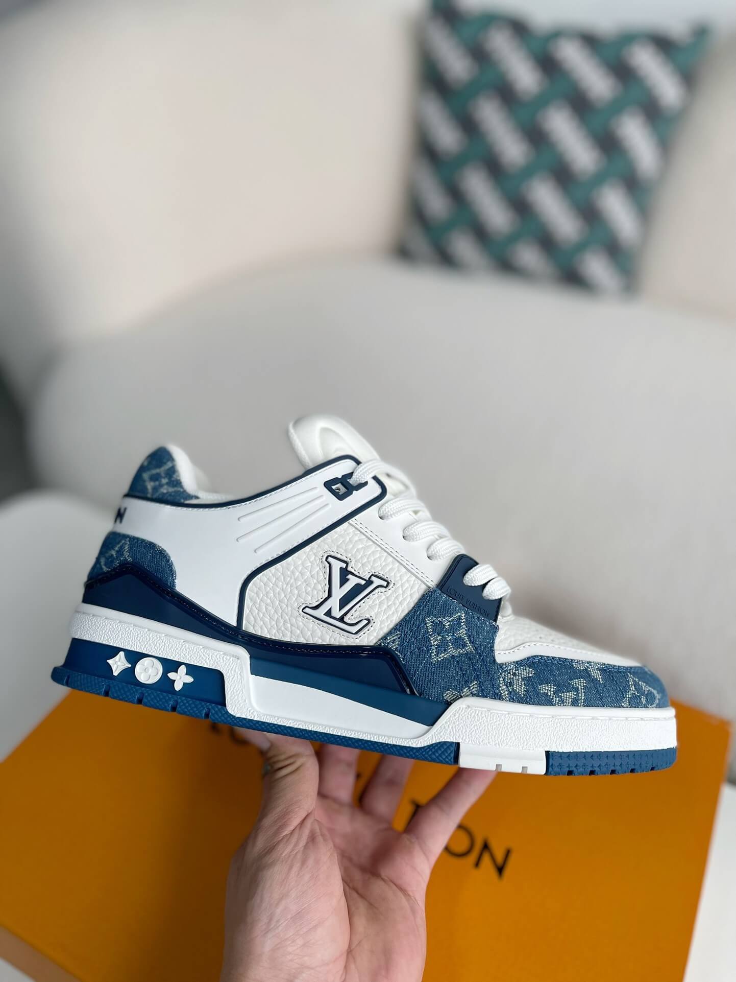 Louis Vuitton LV Trainer Denim Blue White Padded Sneaker