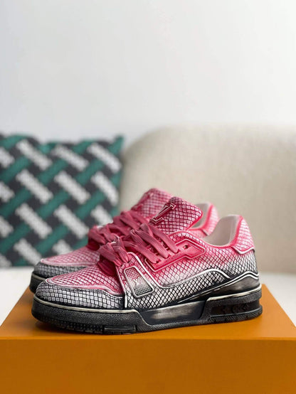 Louis Vuitton LV Trainer Snake Skin Textured Pink Shade Custom Sneaker