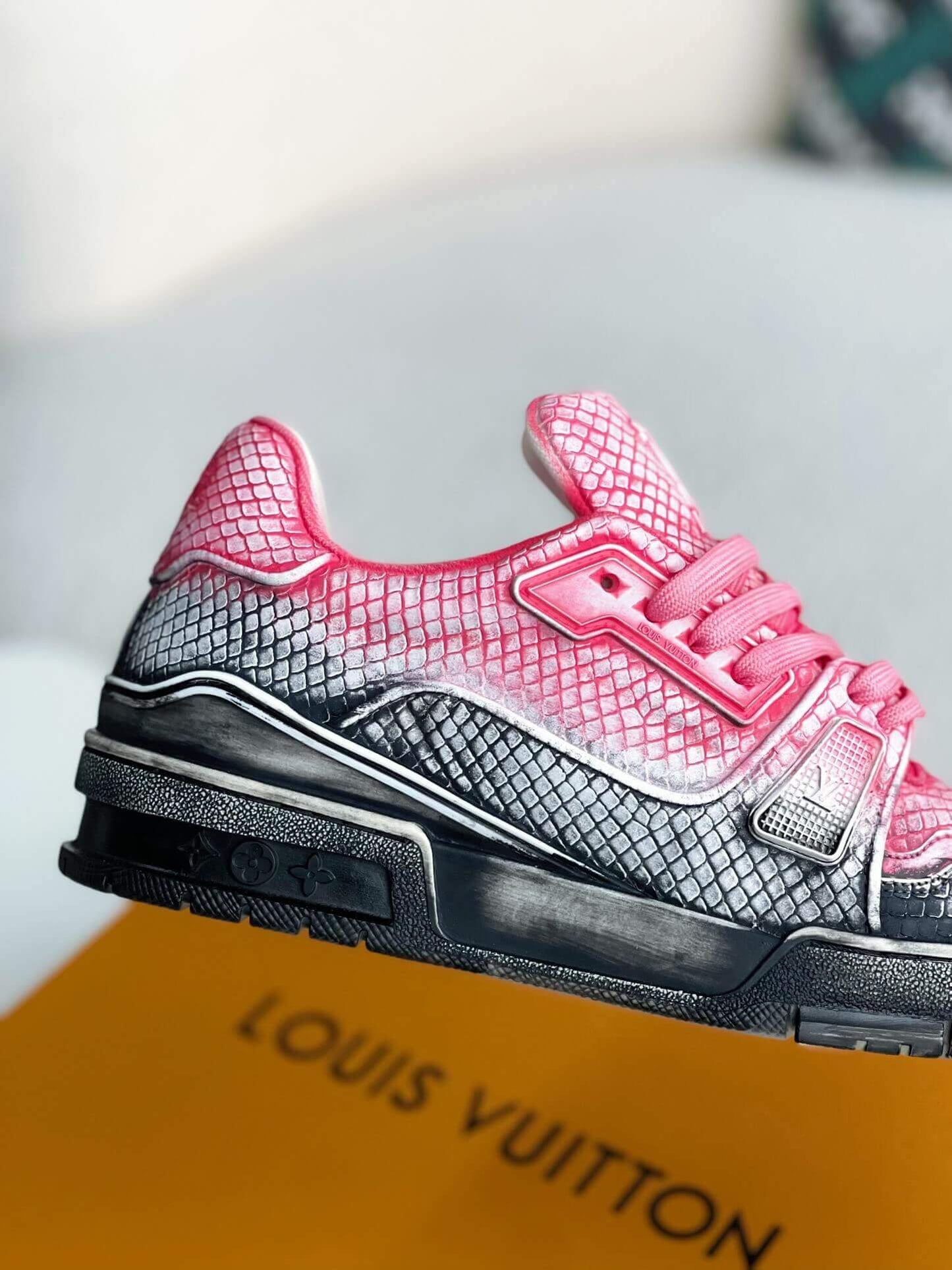 Louis Vuitton LV Trainer Snake Skin Textured Pink Shade Custom Sneaker