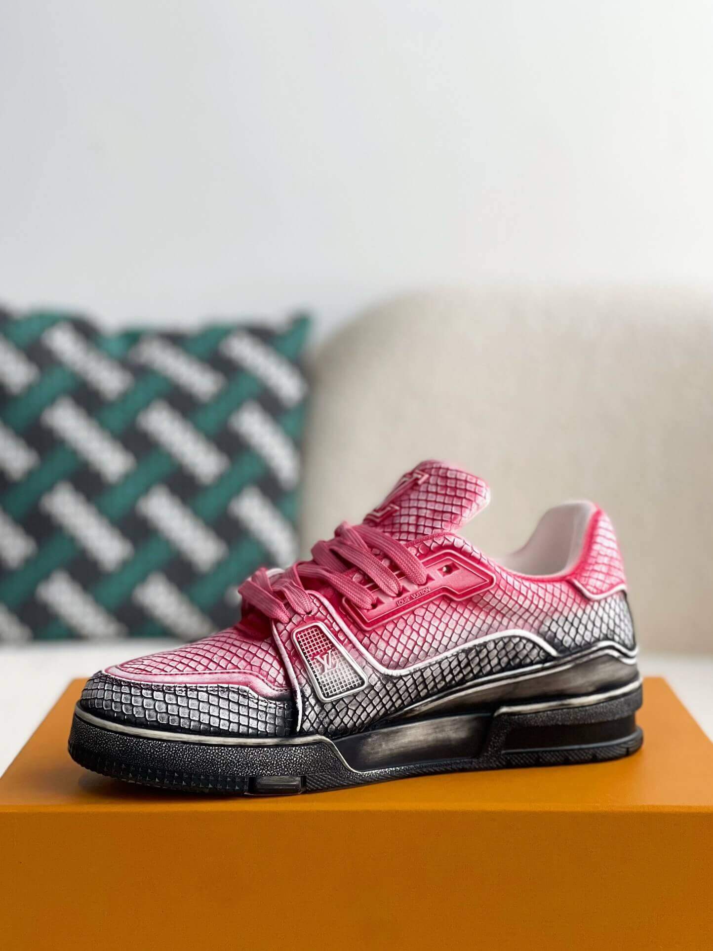 Louis Vuitton LV Trainer Snake Skin Textured Pink Shade Custom Sneaker