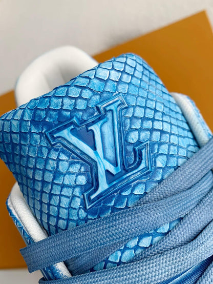 Louis Vuitton LV Trainer Snake Skin Textured Blue Shade Custom Sneaker