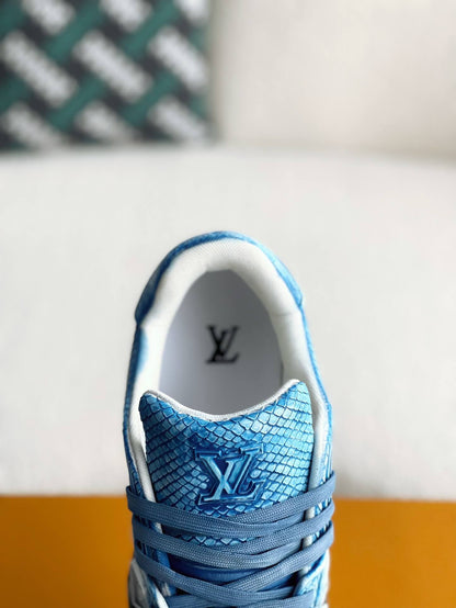 Louis Vuitton LV Trainer Snake Skin Textured Blue Shade Custom Sneaker