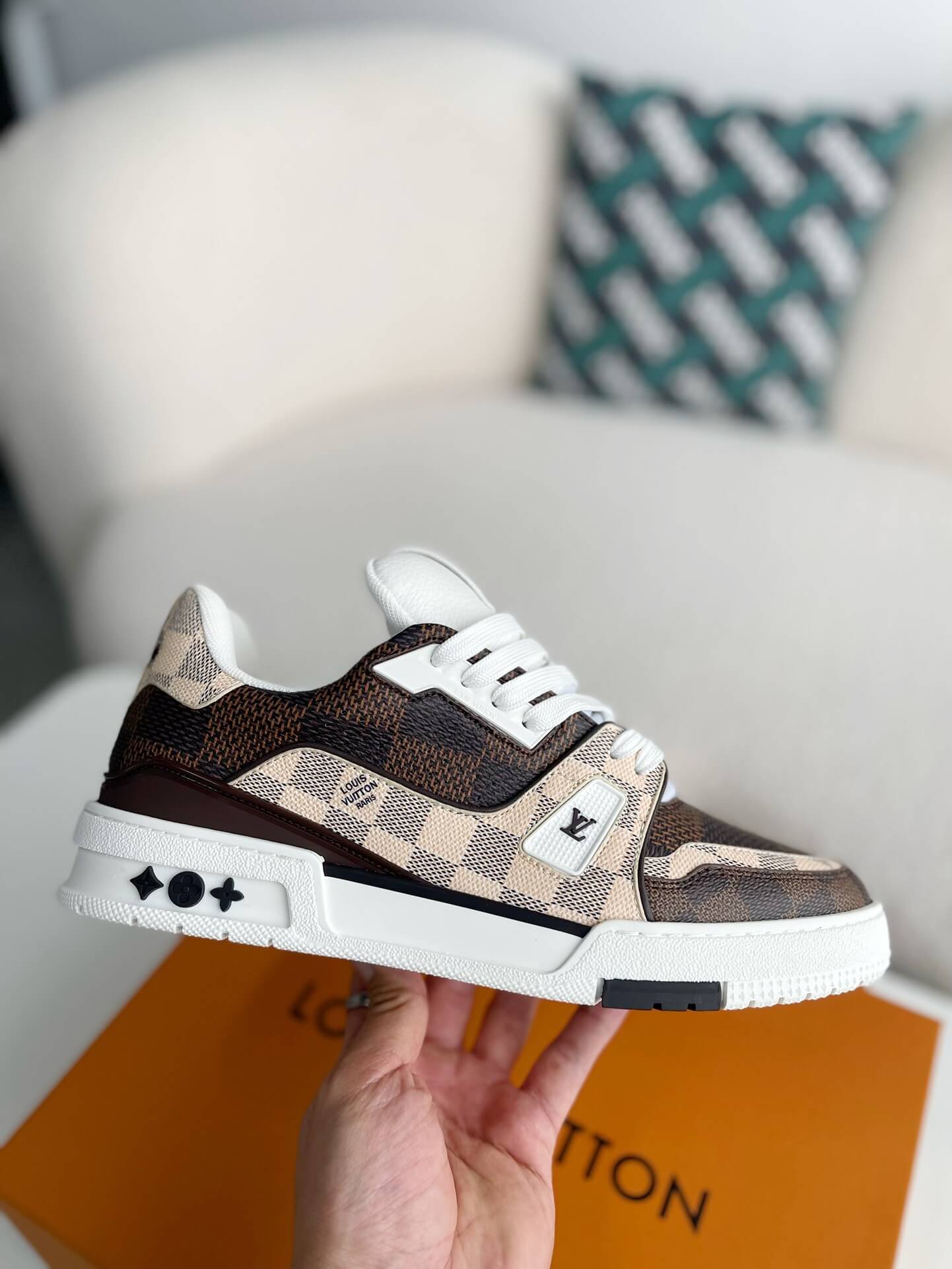 Louis Vuitton LV Trainer – Beige & White Grained Calf Leather