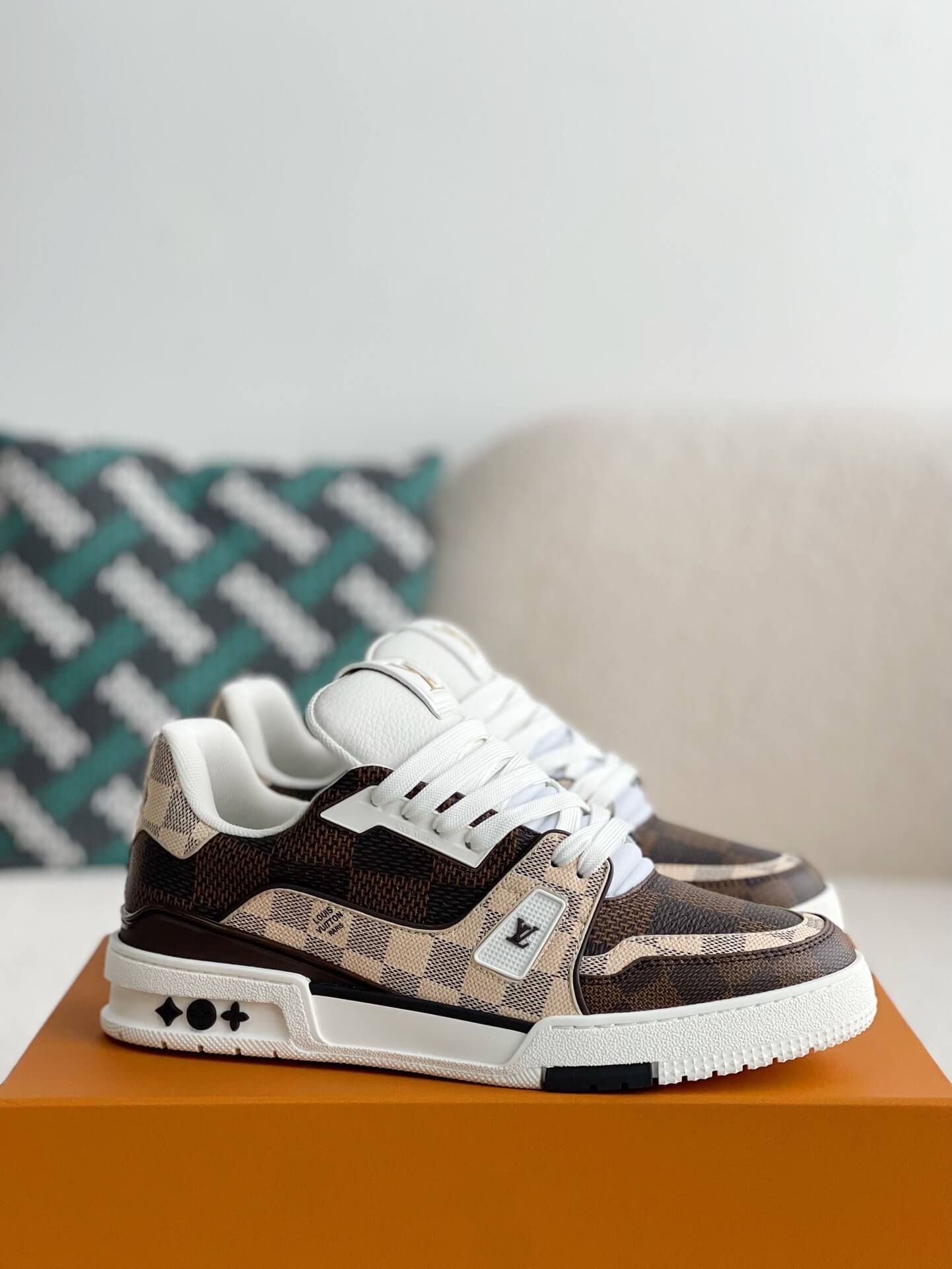 Louis Vuitton LV Trainer – Beige & White Grained Calf Leather