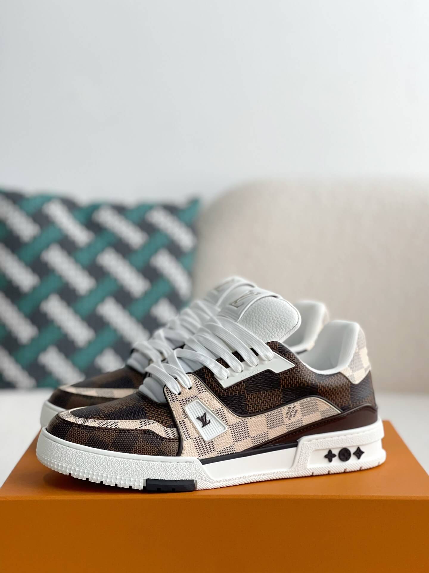 Louis Vuitton LV Trainer – Beige & White Grained Calf Leather