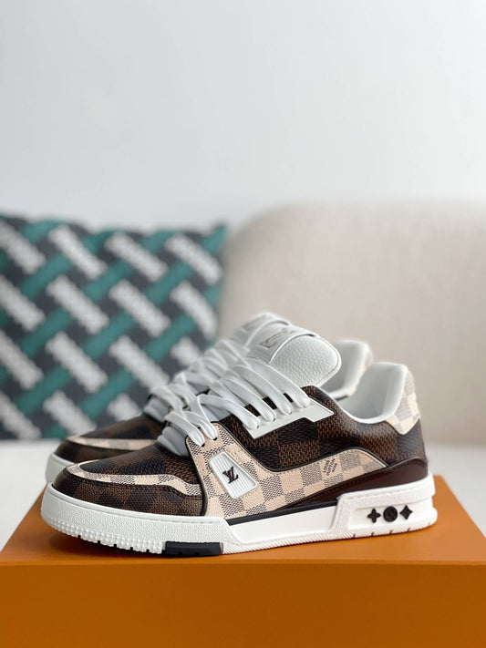 Louis Vuitton LV Trainer – Beige & White Grained Calf Leather