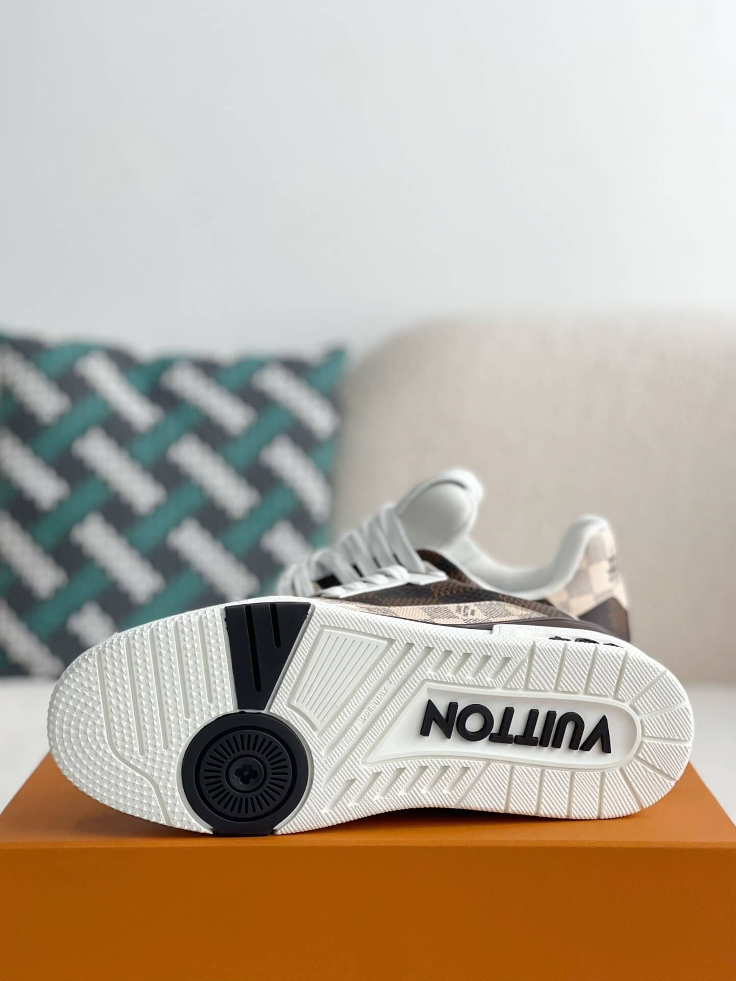 Louis Vuitton LV Trainer – Beige & White Grained Calf Leather