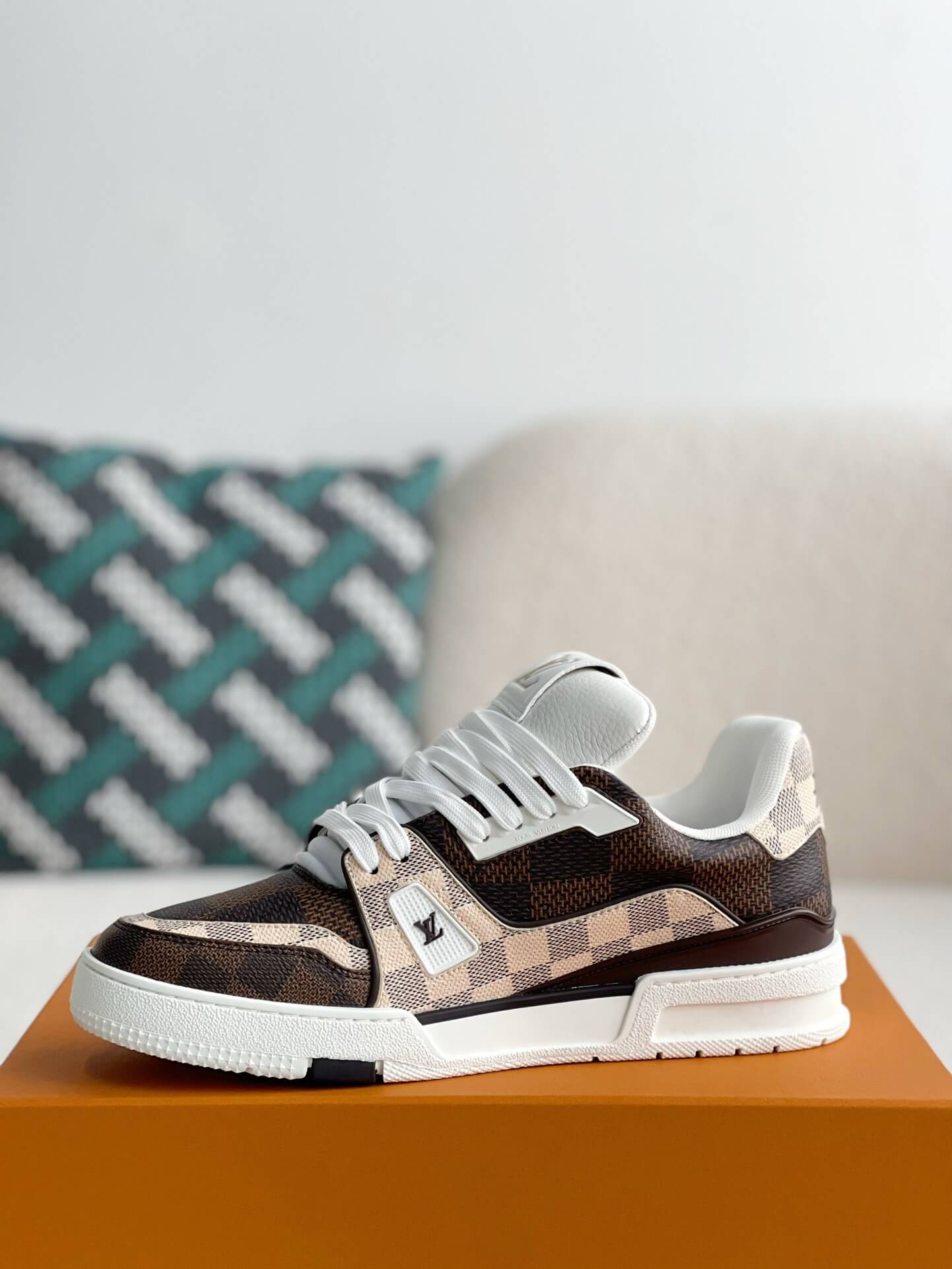 Louis Vuitton LV Trainer – Beige & White Grained Calf Leather