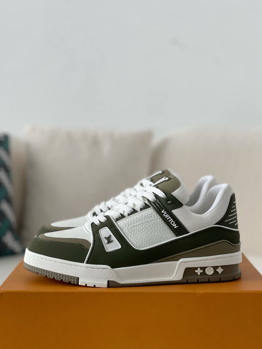 Louis Vuitton LV Trainer – Khaki & White Grained Calf Leather