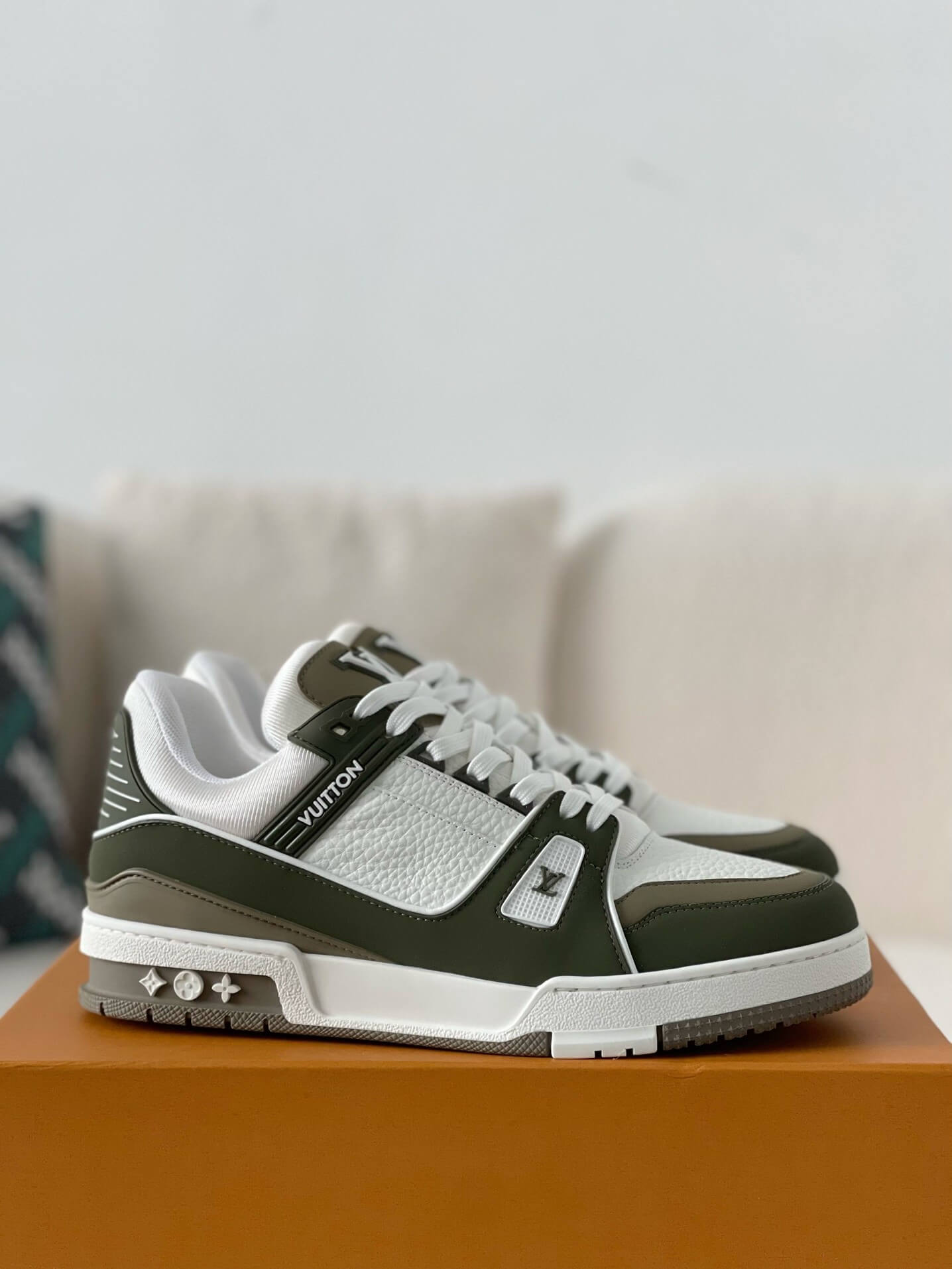 Louis Vuitton LV Trainer – Khaki & White Grained Calf Leather