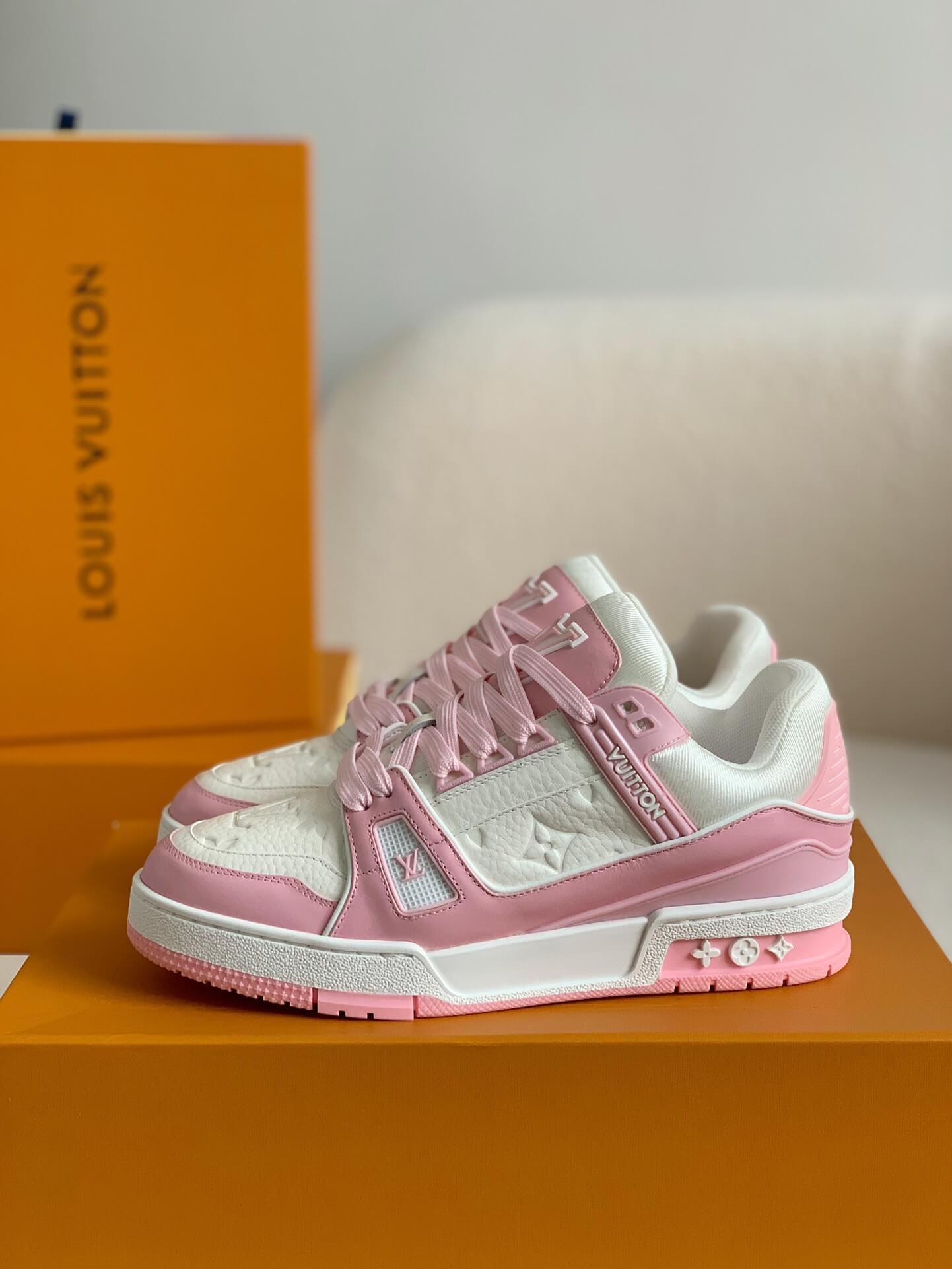 Louis Vuitton LV Trainer – Pink & White Monogram Empreinte