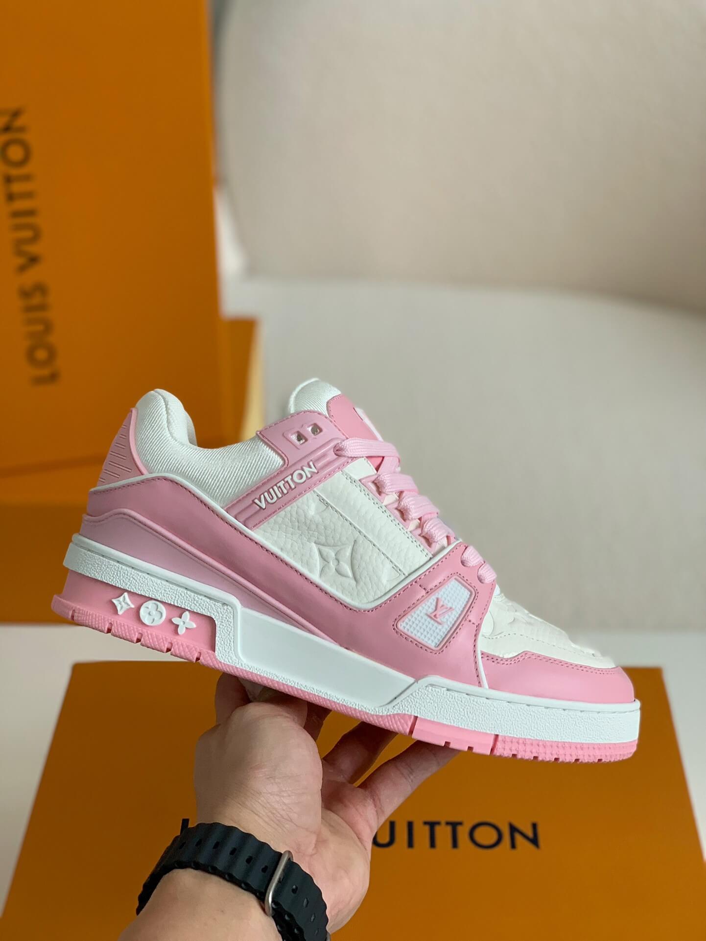 Louis Vuitton LV Trainer – Pink & White Monogram Empreinte