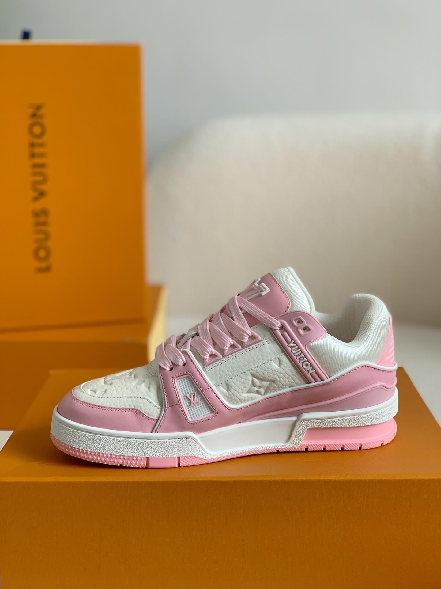 Louis Vuitton LV Trainer – Pink & White Monogram Empreinte