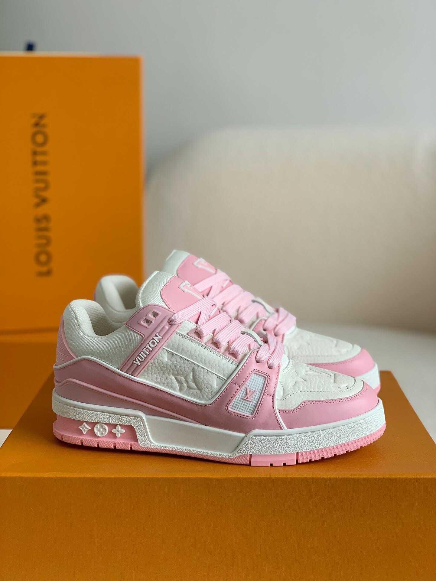 Louis Vuitton LV Trainer – Pink & White Monogram Empreinte