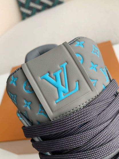 Louis Vuitton LV Trainer #54 Grey Blue Embroidered  Monogram Sneaker