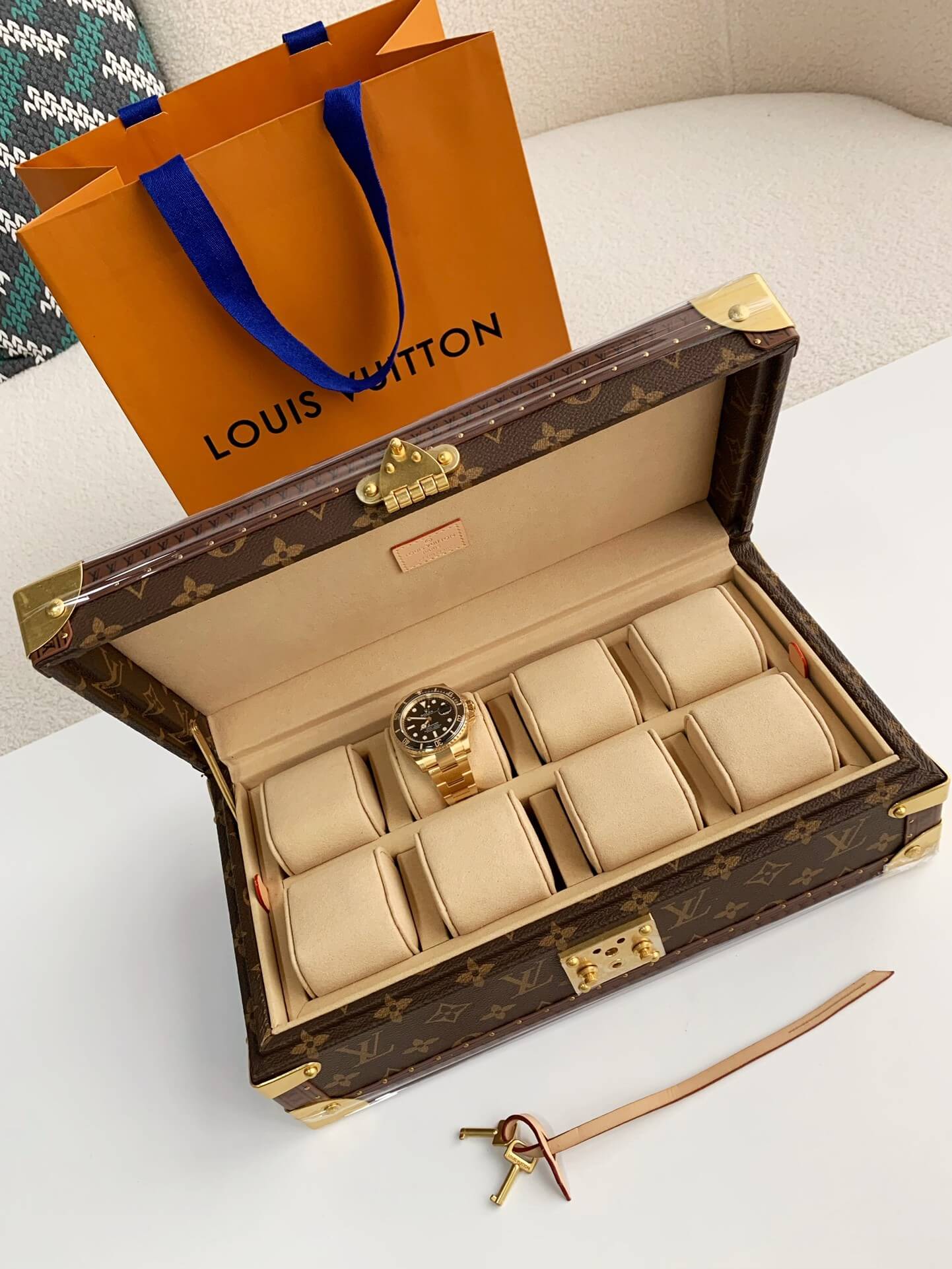 Louis Vuitton Monogram Coffret 8 Montre Watch Case "Brown"