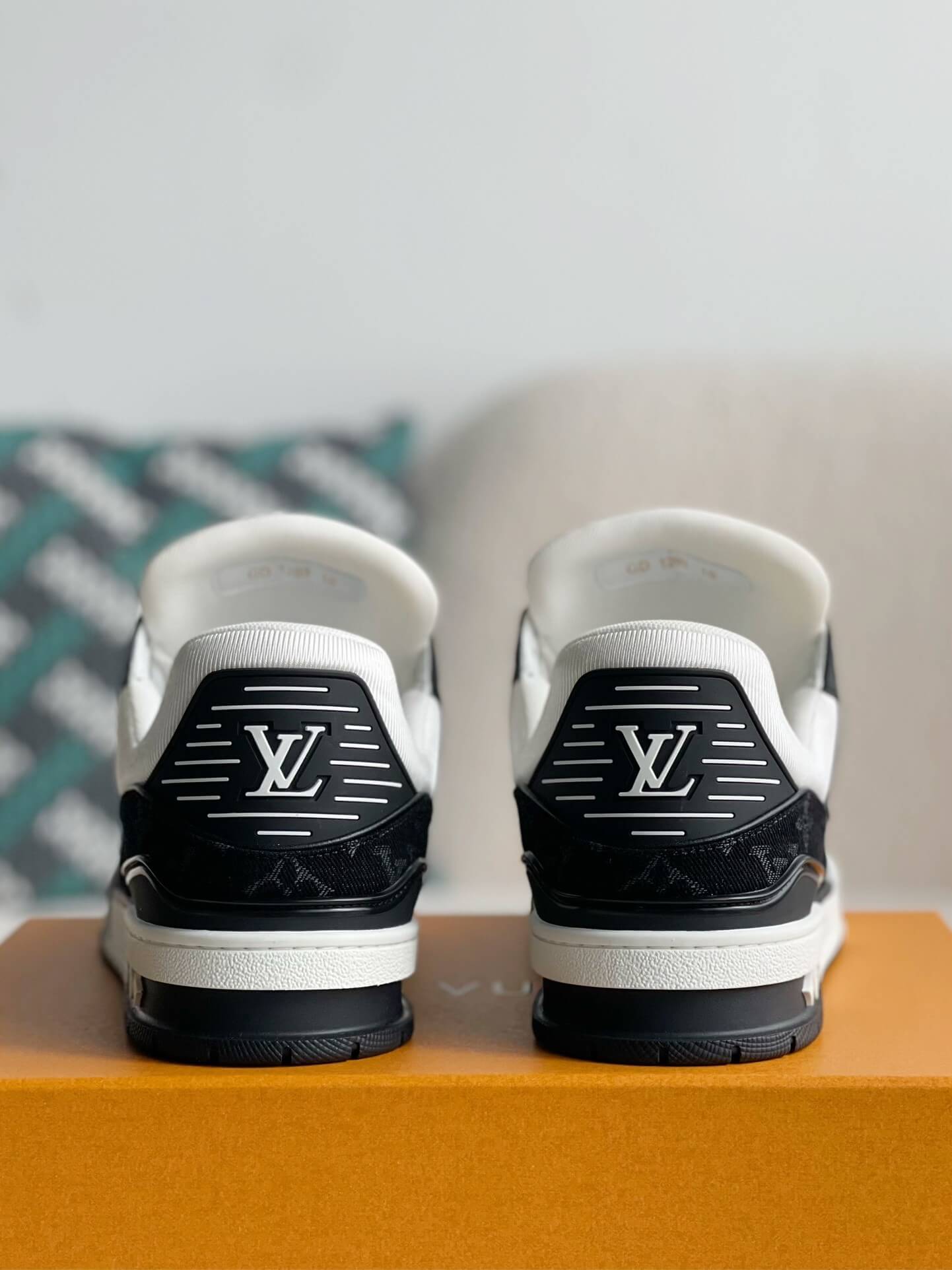 Louis Vuitton Trainer Sneaker – Black & White Monogram Denim with Embossed Grained Leather