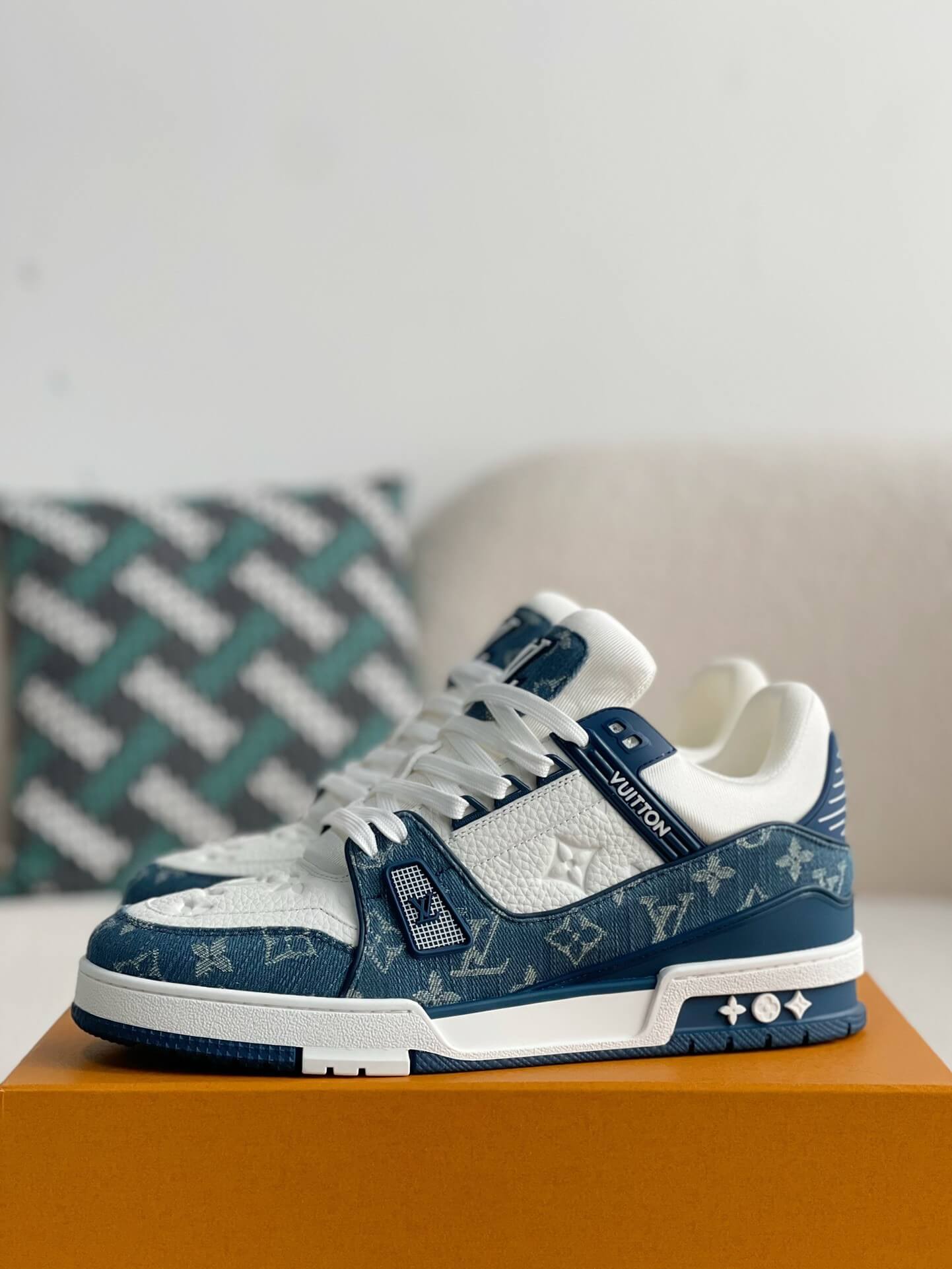 Louis Vuitton Trainer Sneaker – Blue Monogram Denim & White Grained Leather