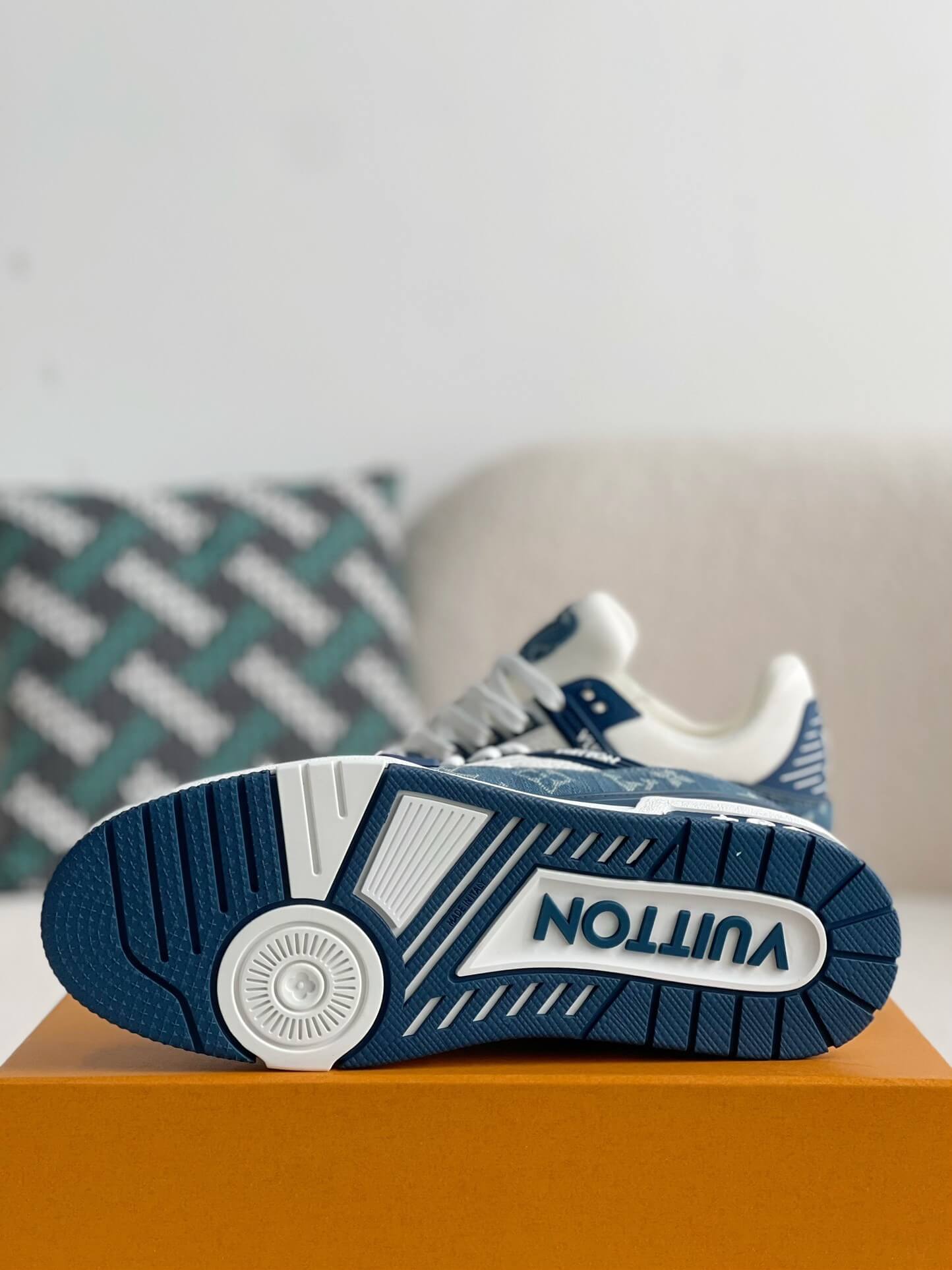 Louis Vuitton Trainer Sneaker – Blue Monogram Denim & White Grained Leather