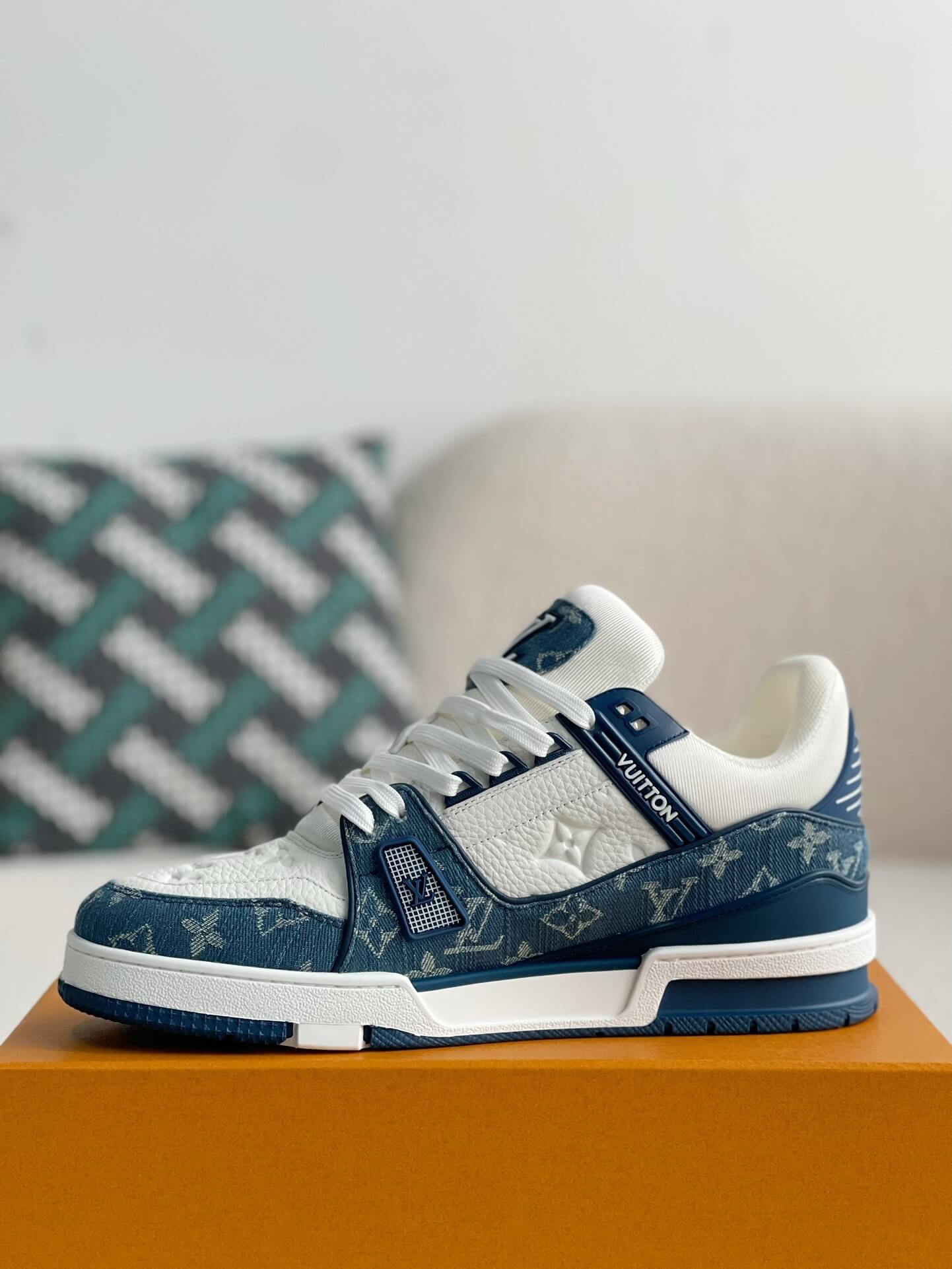 Louis Vuitton Trainer Sneaker – Blue Monogram Denim & White Grained Leather