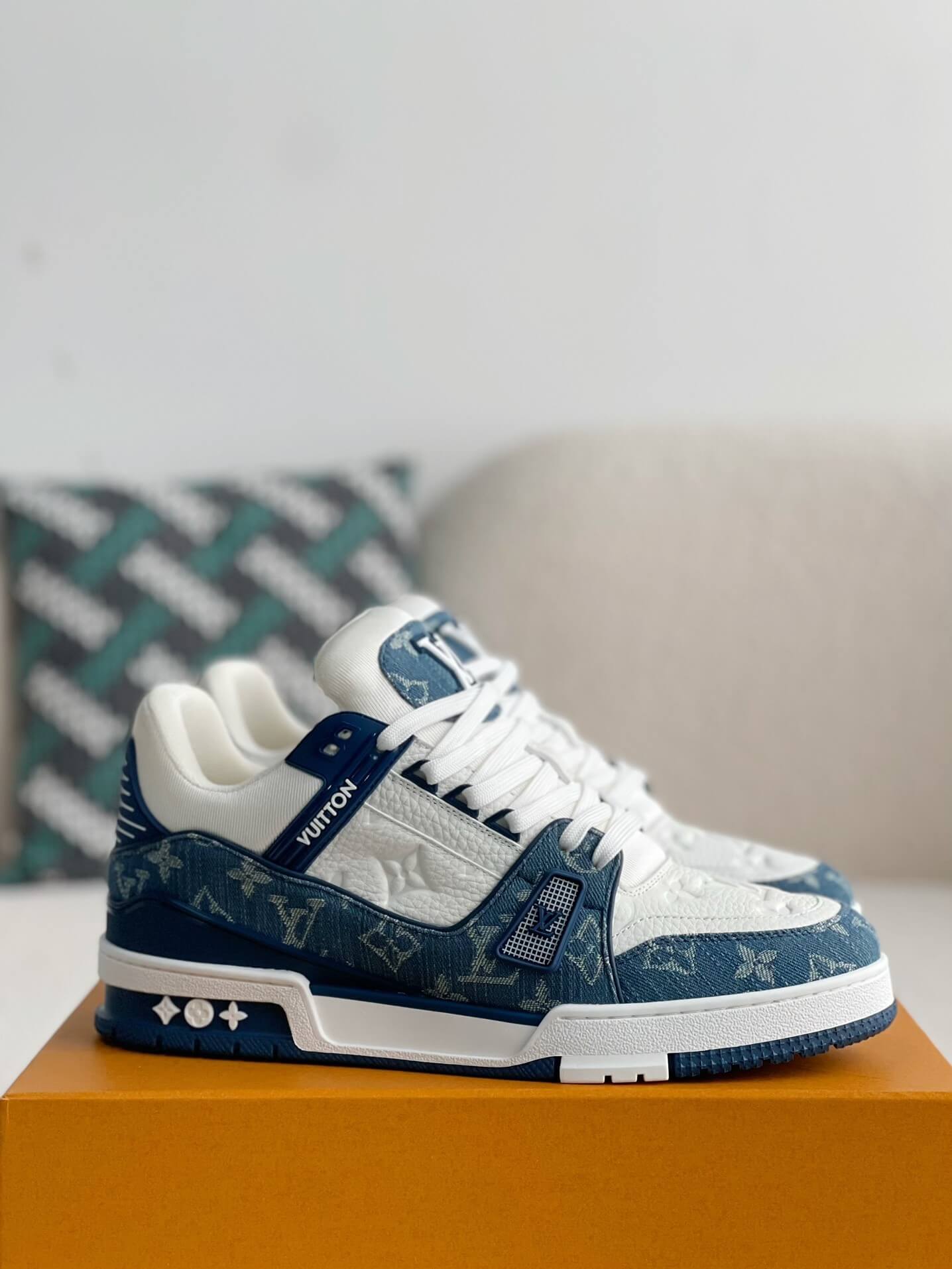 Louis Vuitton Trainer Sneaker – Blue Monogram Denim & White Grained Leather