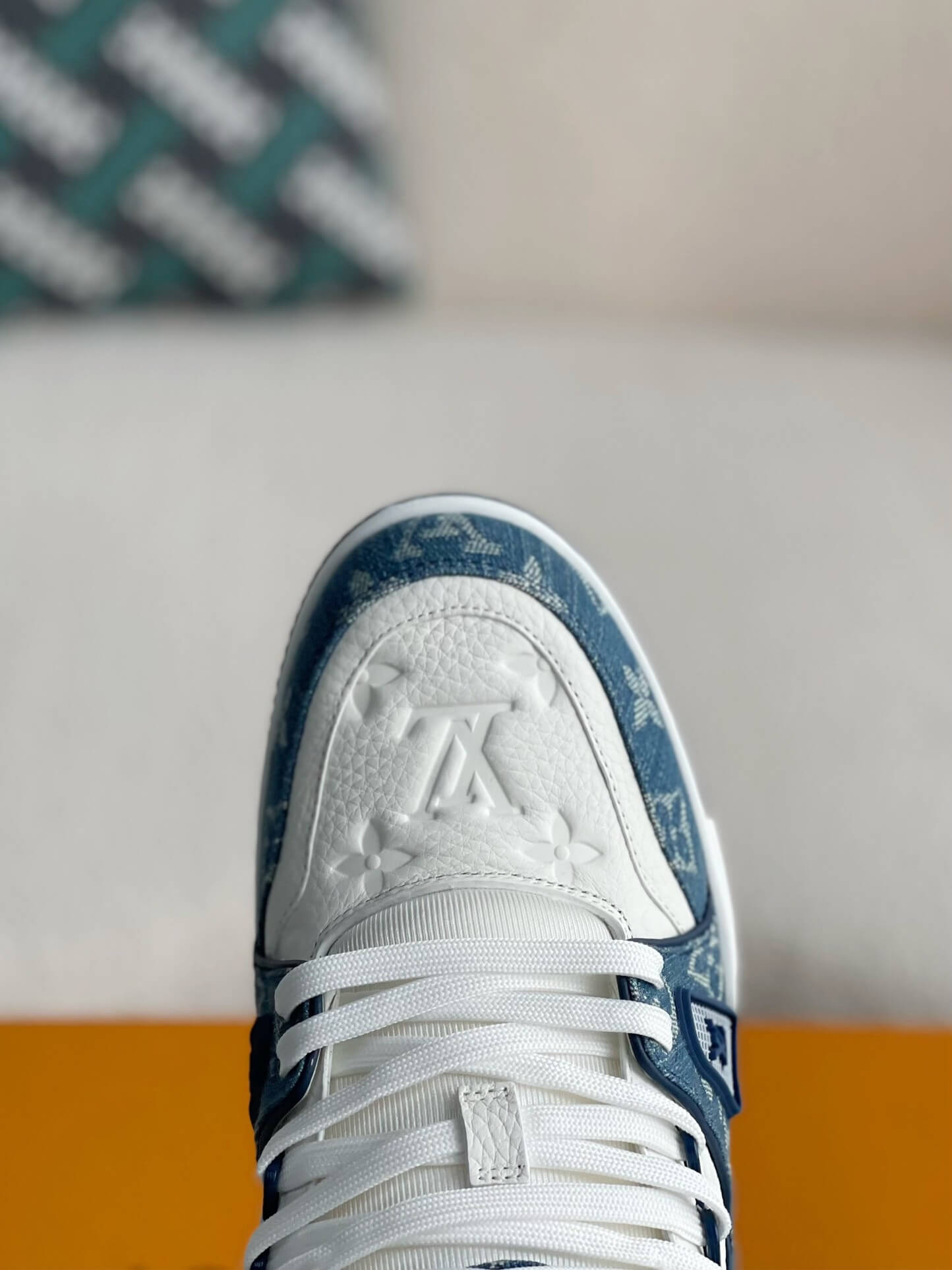 Louis Vuitton Trainer Sneaker – Blue Monogram Denim & White Grained Leather