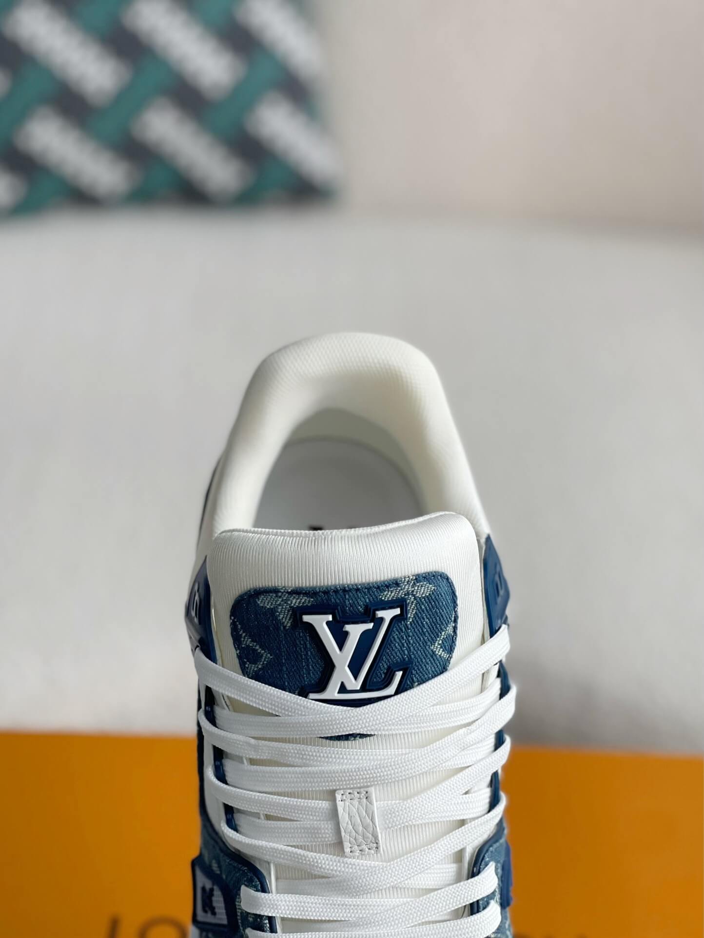 Louis Vuitton Trainer Sneaker – Blue Monogram Denim & White Grained Leather