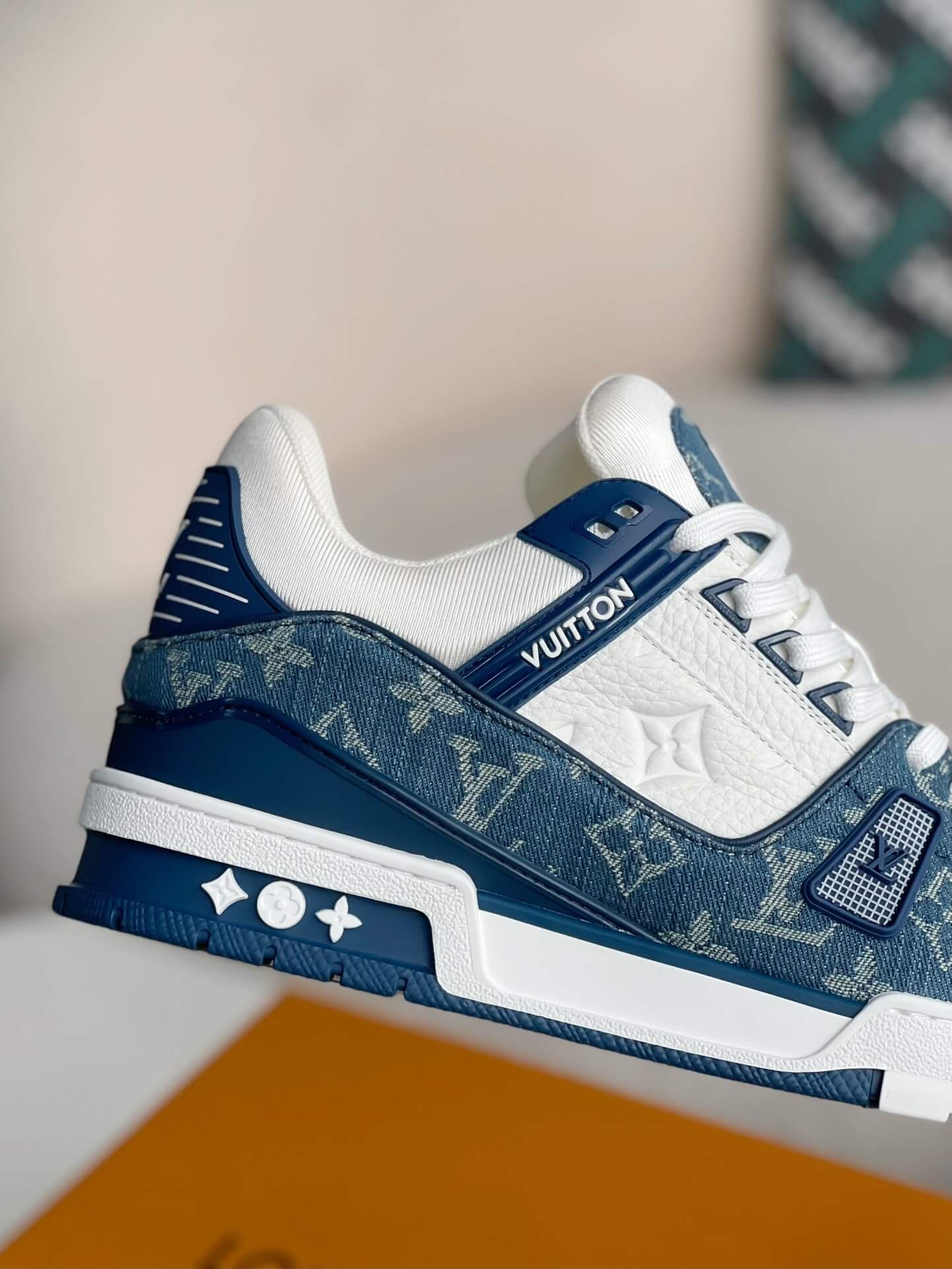 Louis Vuitton Trainer Sneaker – Blue Monogram Denim & White Grained Leather