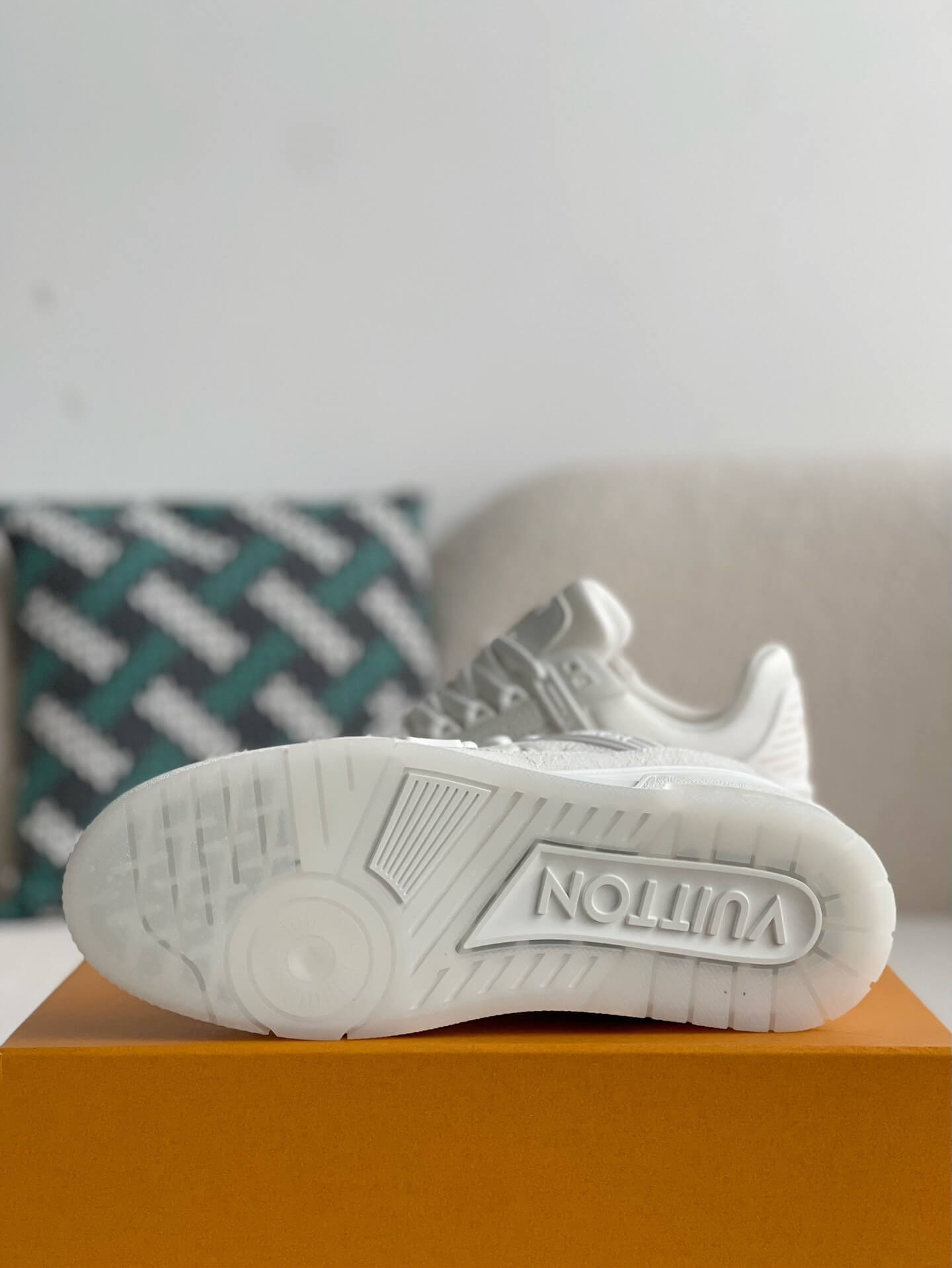 Louis Vuitton Trainer Sneaker – Triple White Monogram Denim & Grained Leather
