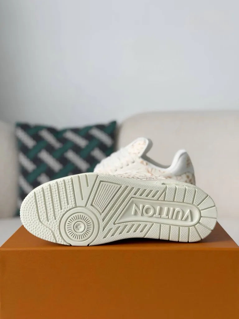 Louis Vuitton Trainer Sneaker – White & Beige Monogram Print