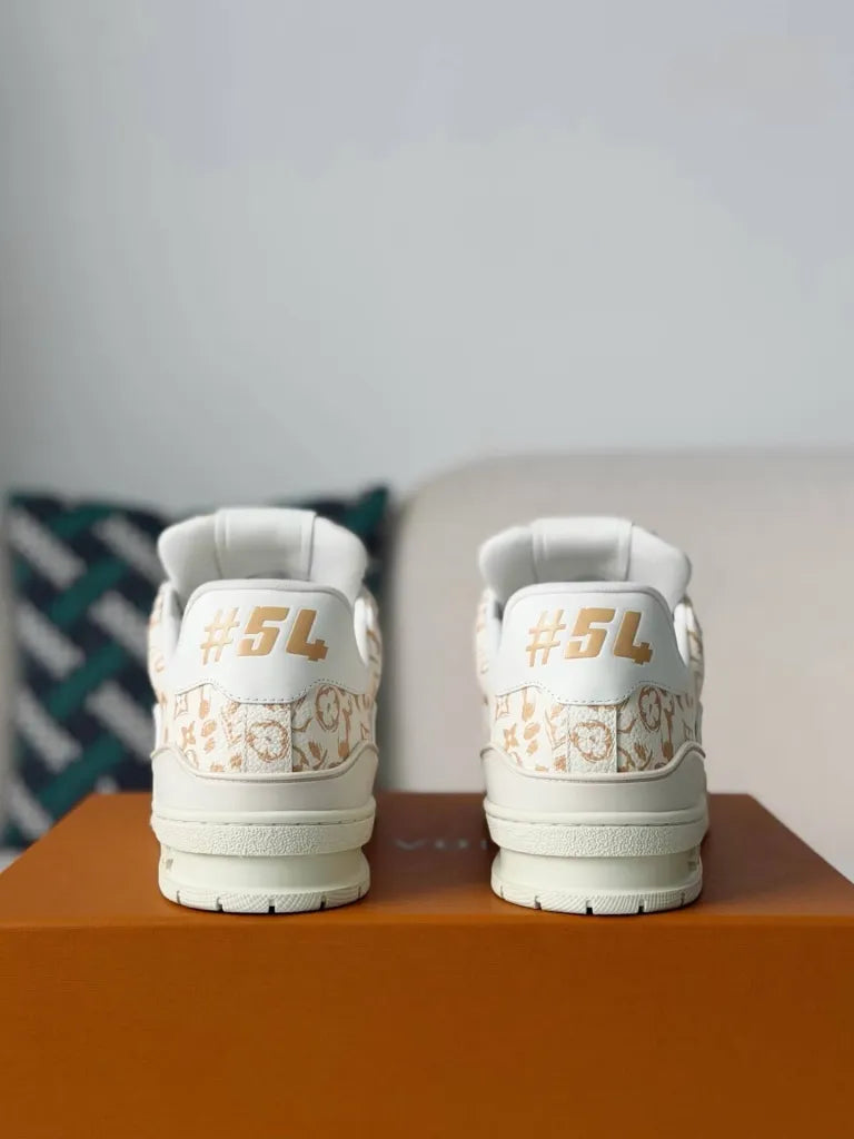 Louis Vuitton Trainer Sneaker – White & Beige Monogram Print