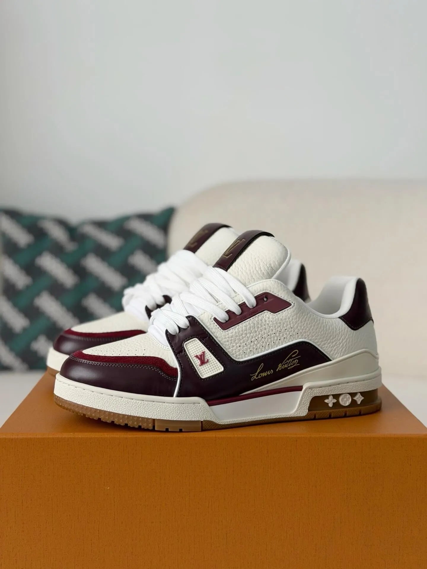 Louis Vuitton Trainer Sneaker – White & Burgundy Calf Leather