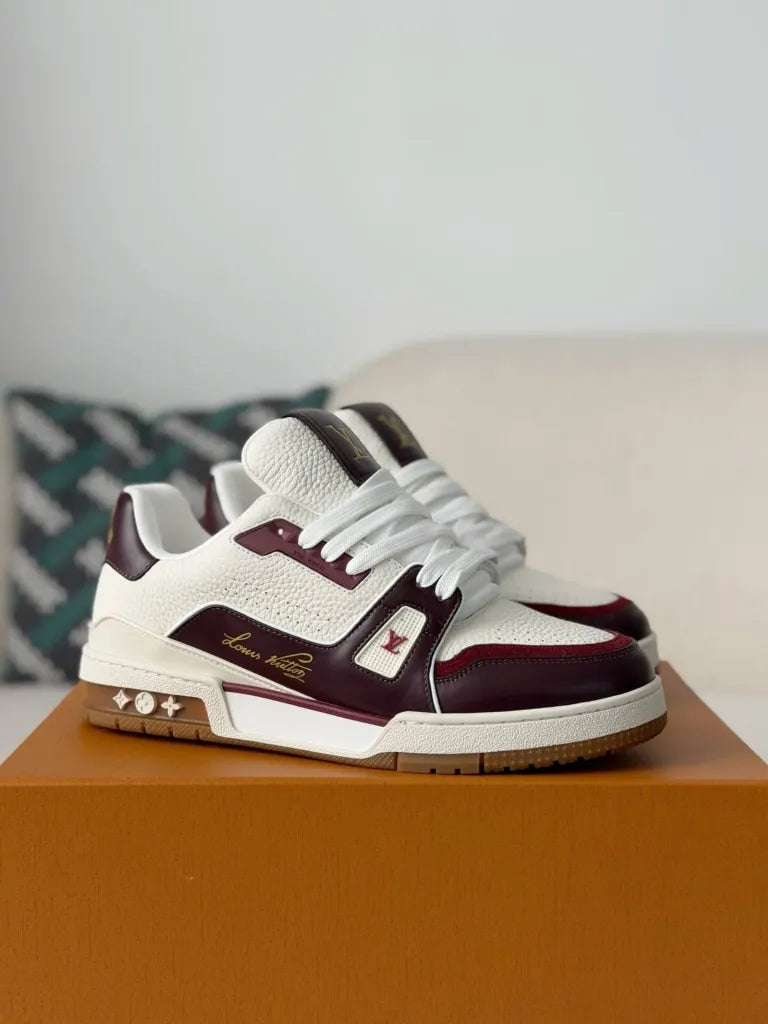 Louis Vuitton Trainer Sneaker – White & Burgundy Calf Leather