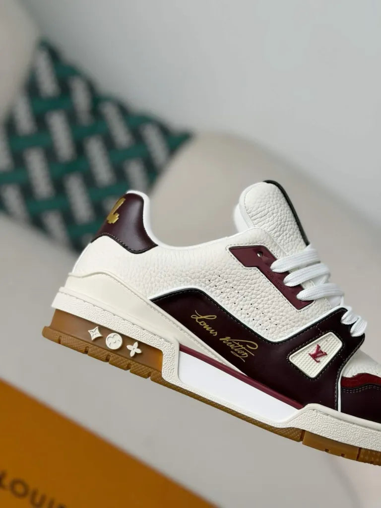 Louis Vuitton Trainer Sneaker – White & Burgundy Calf Leather
