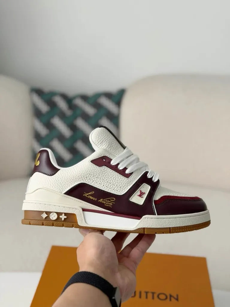 Louis Vuitton Trainer Sneaker – White & Burgundy Calf Leather