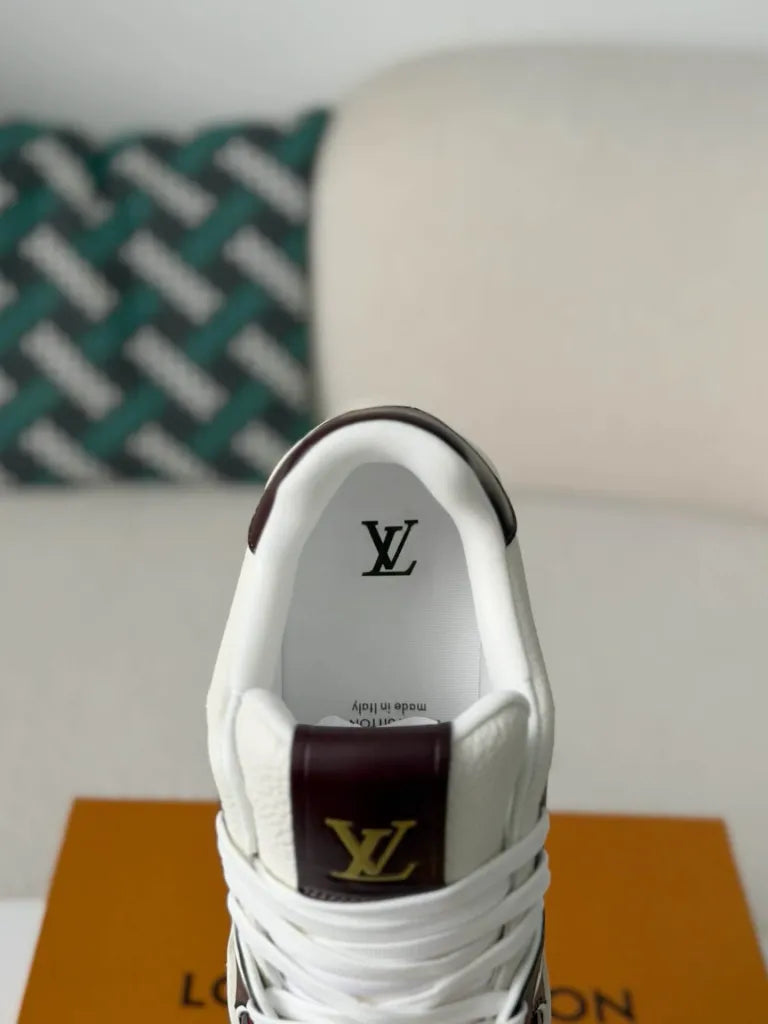 Louis Vuitton Trainer Sneaker – White & Burgundy Calf Leather