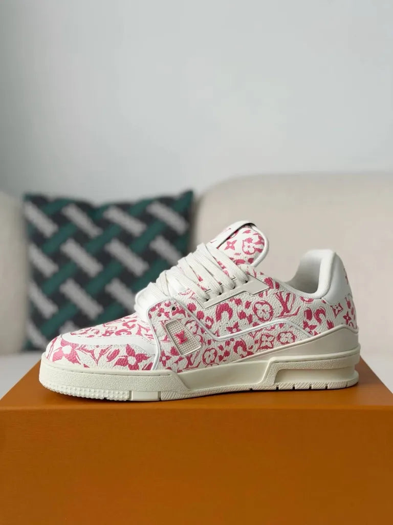Louis Vuitton Trainer Sneaker – White & Pink Monogram Print