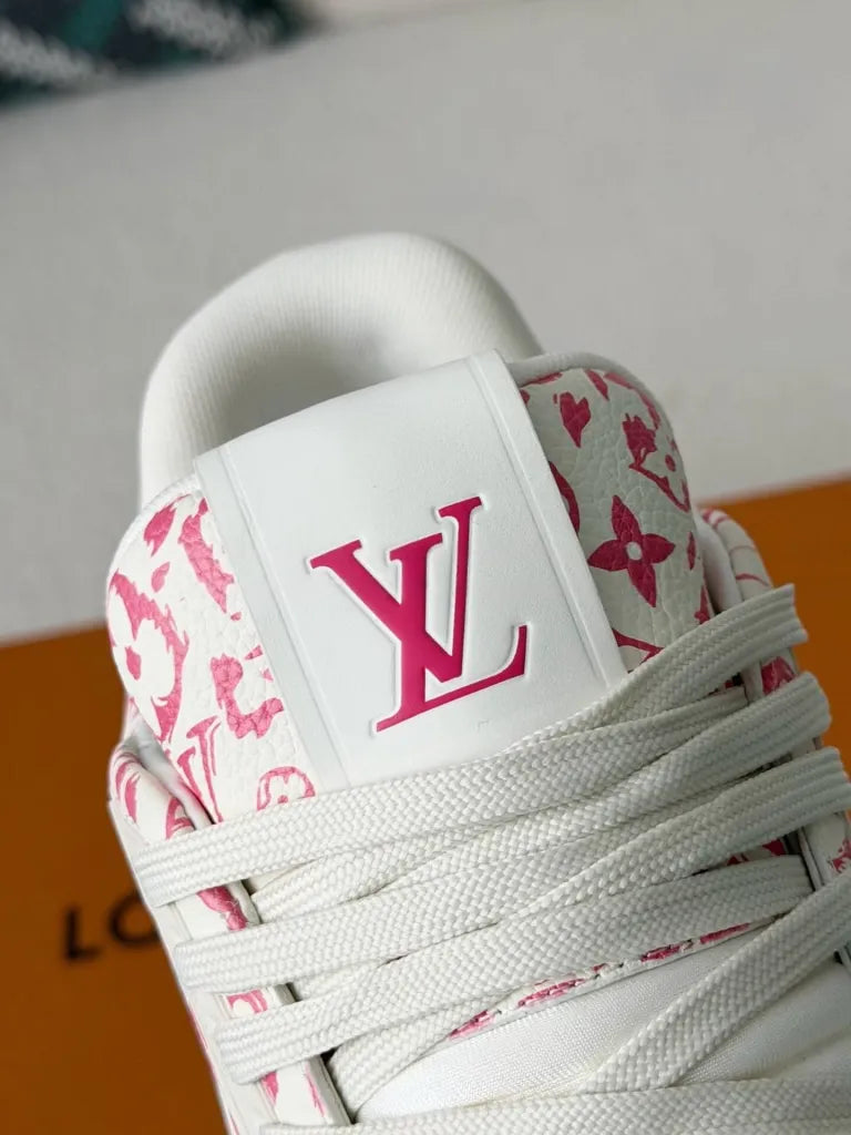 Louis Vuitton Trainer Sneaker – White & Pink Monogram Print