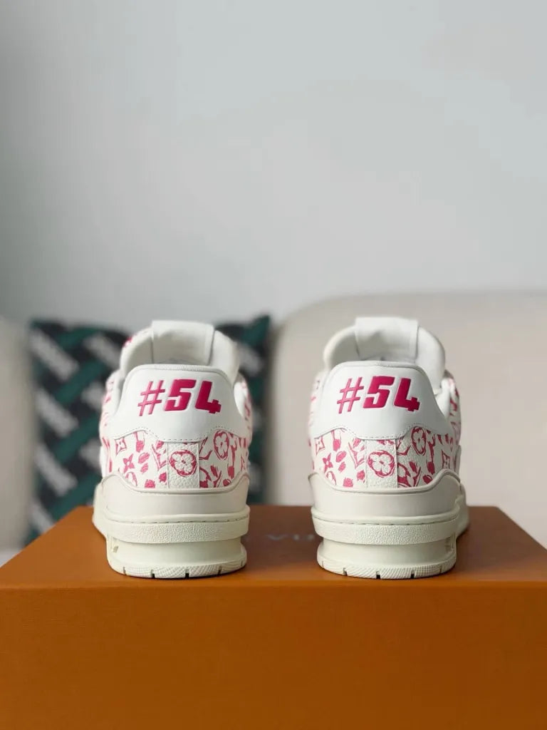 Louis Vuitton Trainer Sneaker – White & Pink Monogram Print