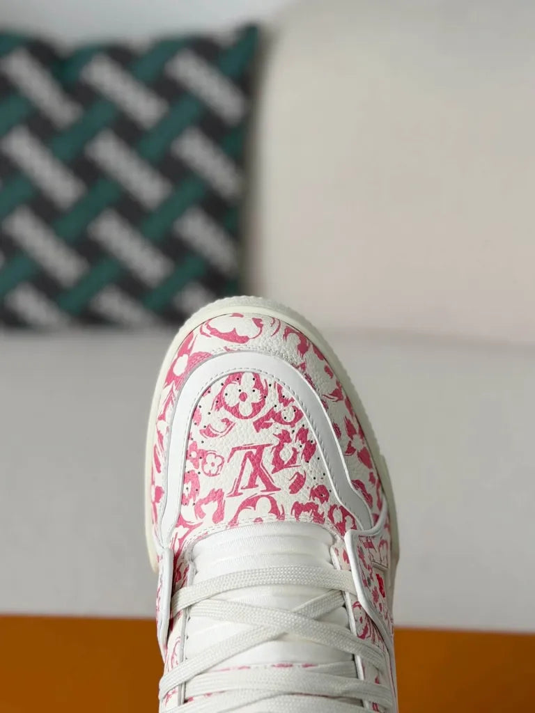 Louis Vuitton Trainer Sneaker – White & Pink Monogram Print