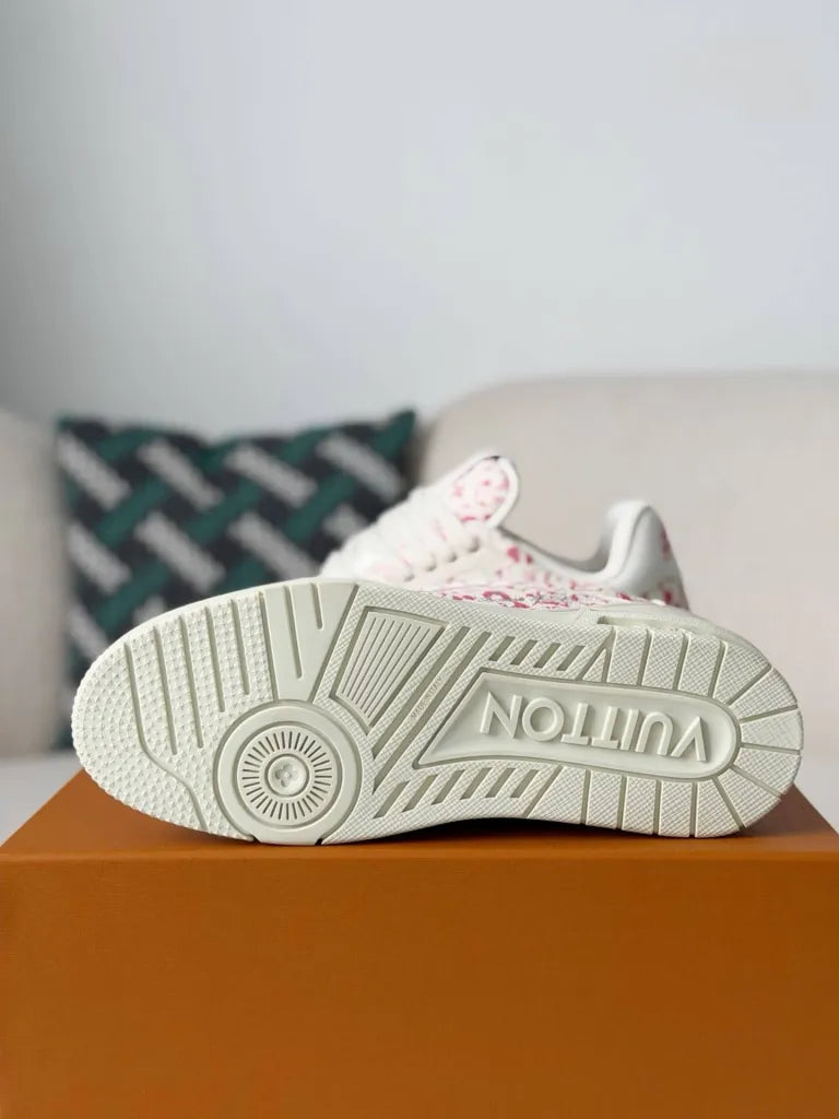 Louis Vuitton Trainer Sneaker – White & Pink Monogram Print
