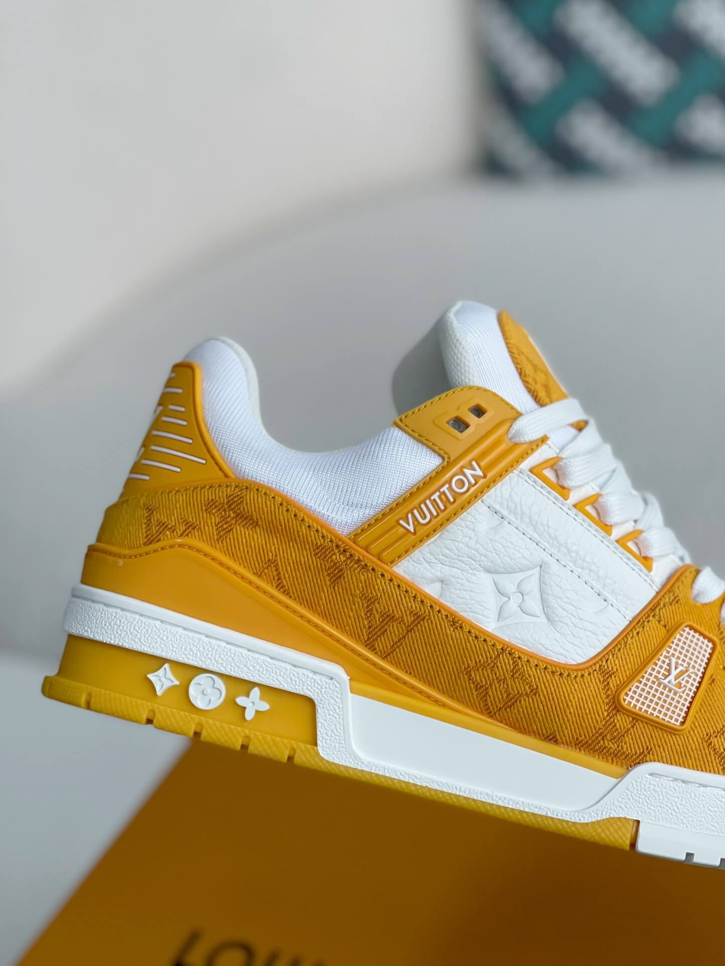 Louis Vuitton Trainer Sneaker – Yellow Monogram Denim & White Grained Leather
