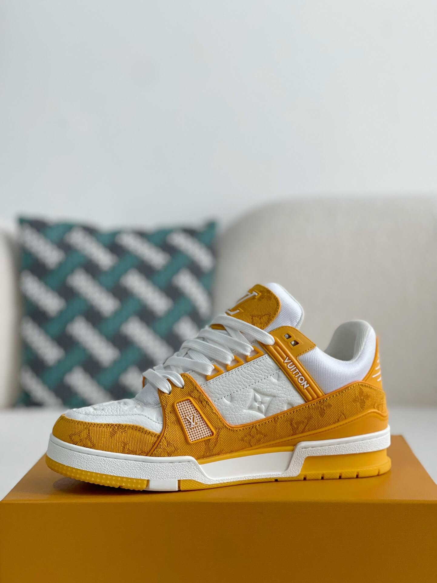 Louis Vuitton Trainer Sneaker – Yellow Monogram Denim & White Grained Leather