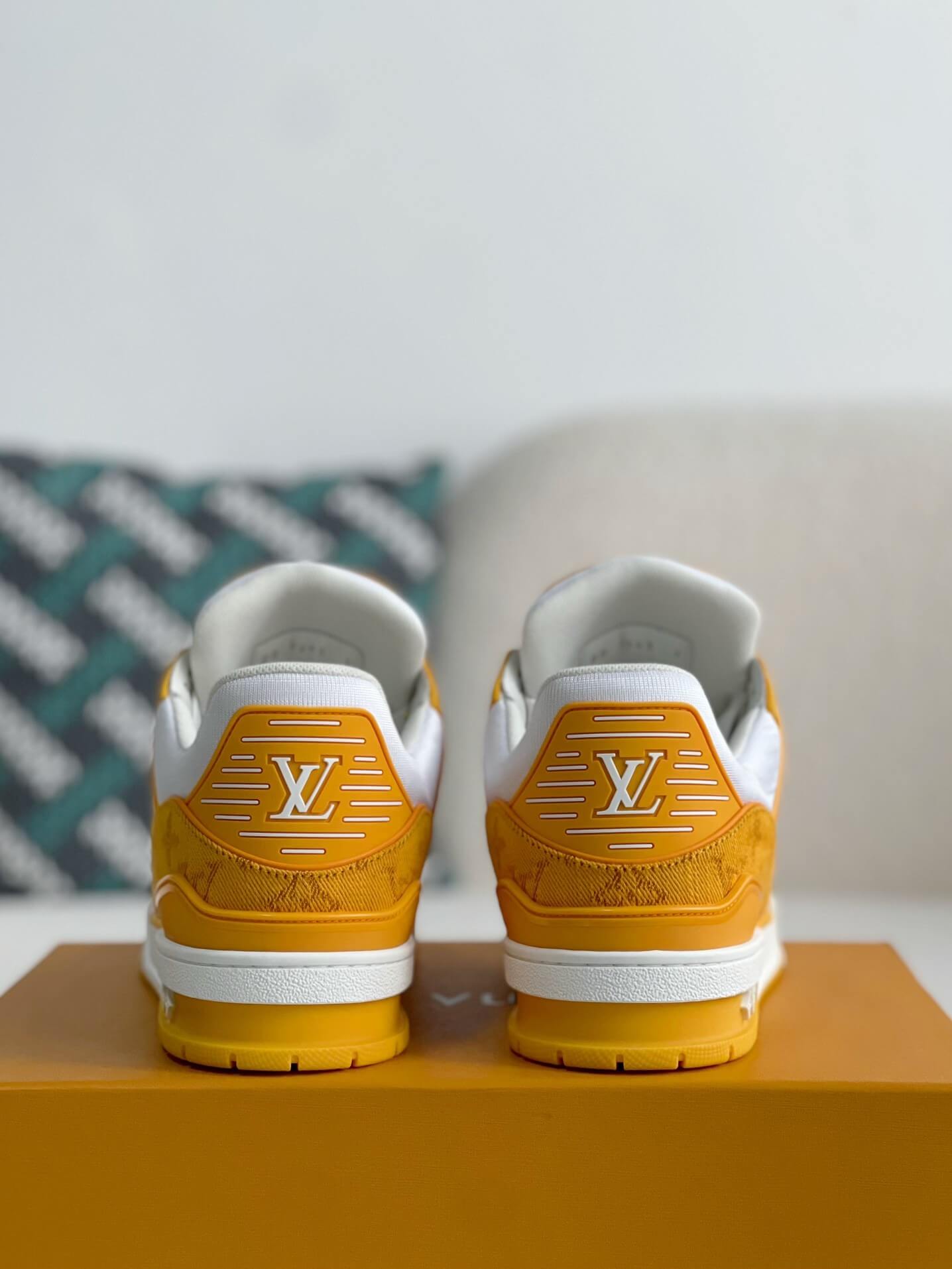 Louis Vuitton Trainer Sneaker – Yellow Monogram Denim & White Grained Leather