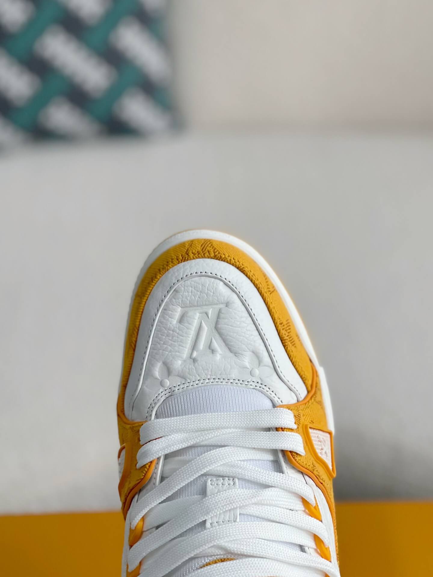Louis Vuitton Trainer Sneaker – Yellow Monogram Denim & White Grained Leather
