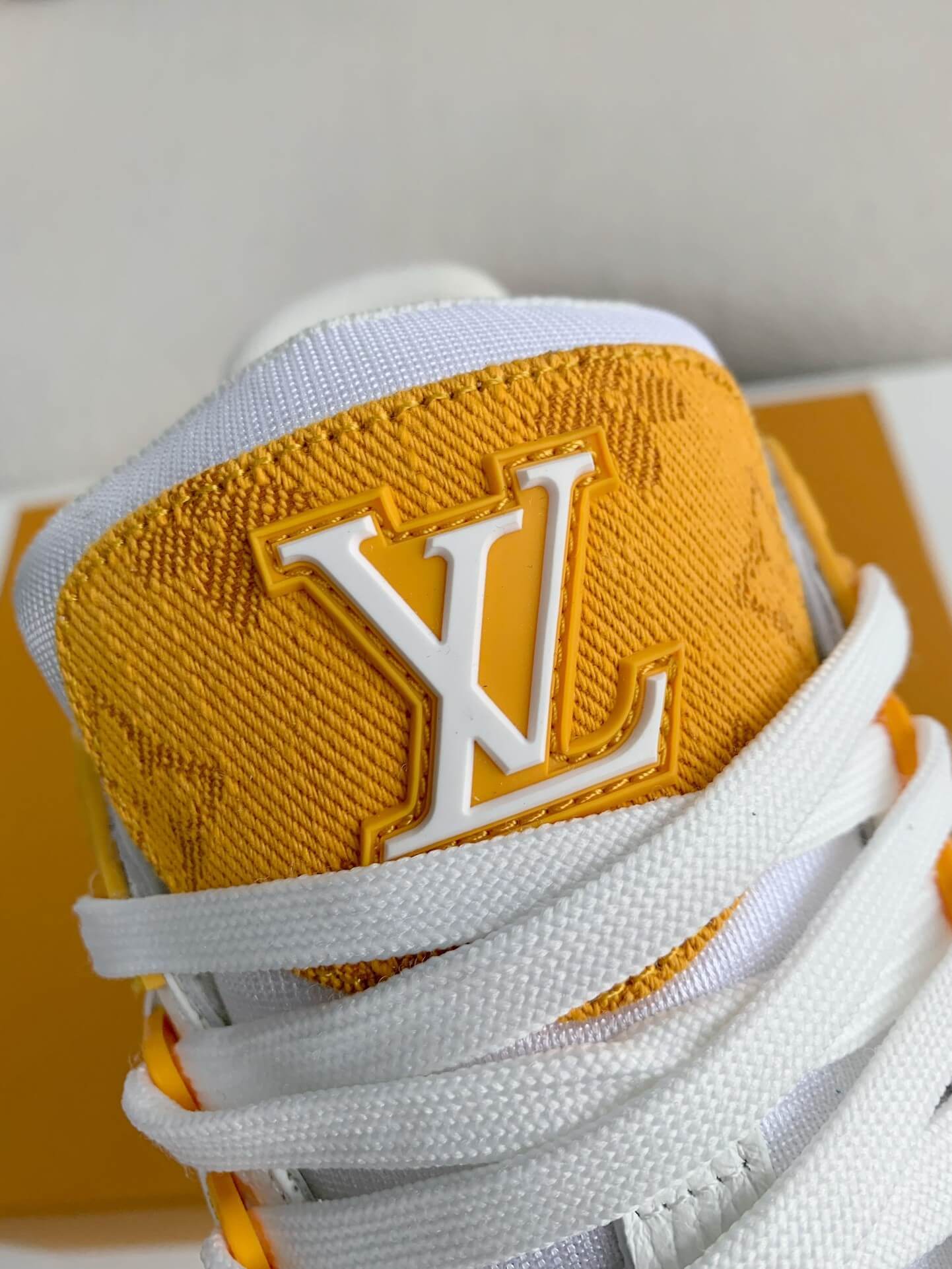 Louis Vuitton Trainer Sneaker – Yellow Monogram Denim & White Grained Leather
